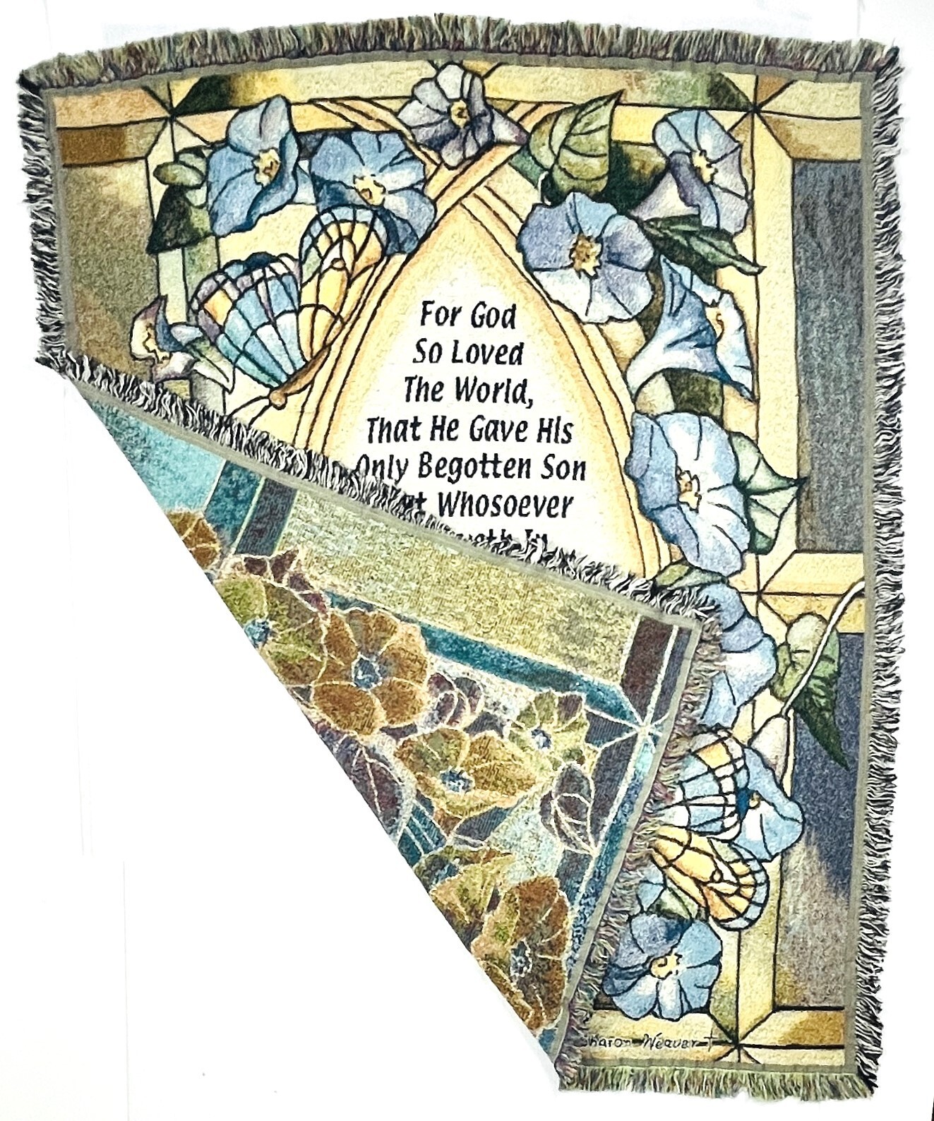 Tapestry Throw Blanket Blue Yellow Floral Inspiration Calla Lillies 62in x 52in