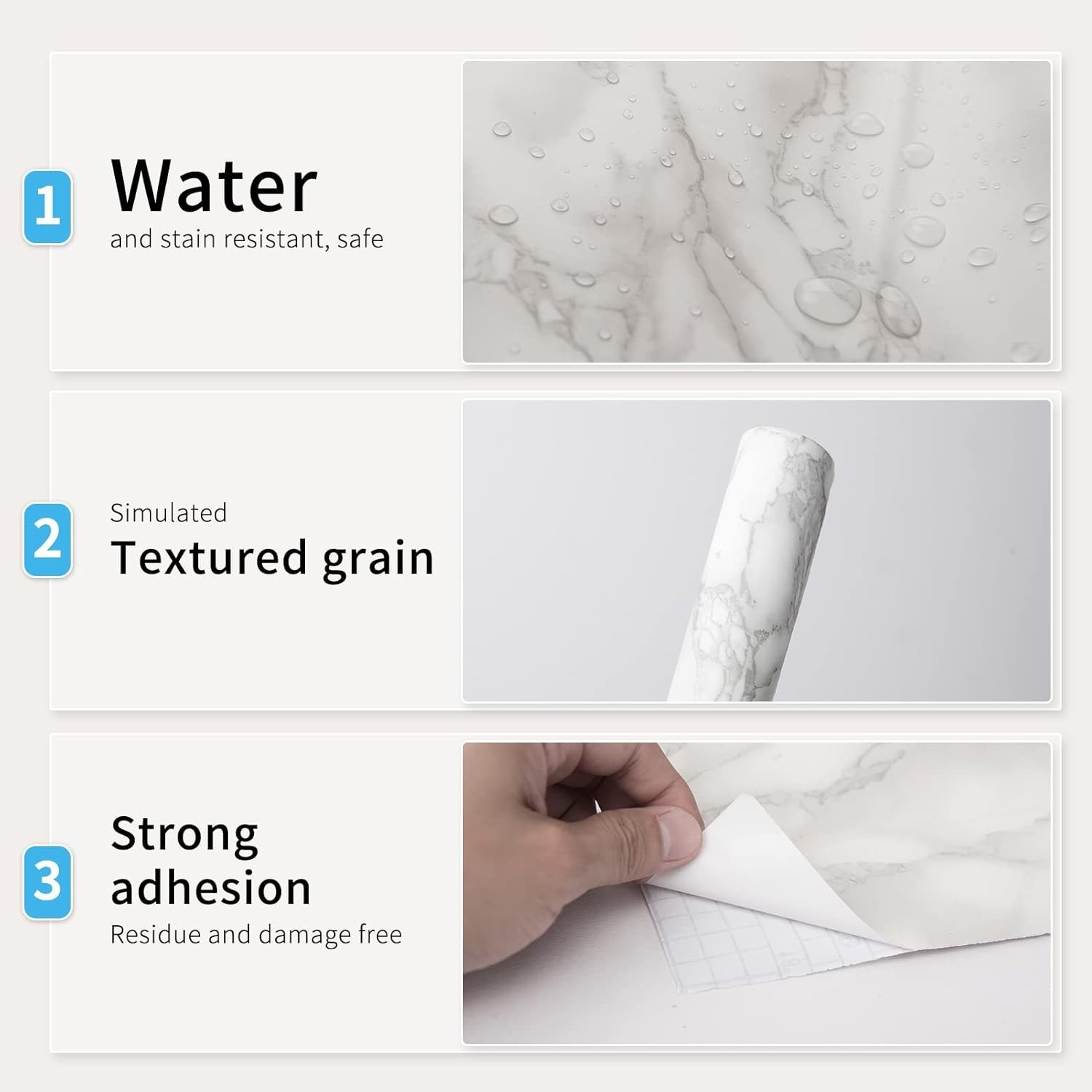 Self-Adhesive Gray Marble Wallpaper Roll 15.8&Prime; x 120&Prime; for Easy Installation