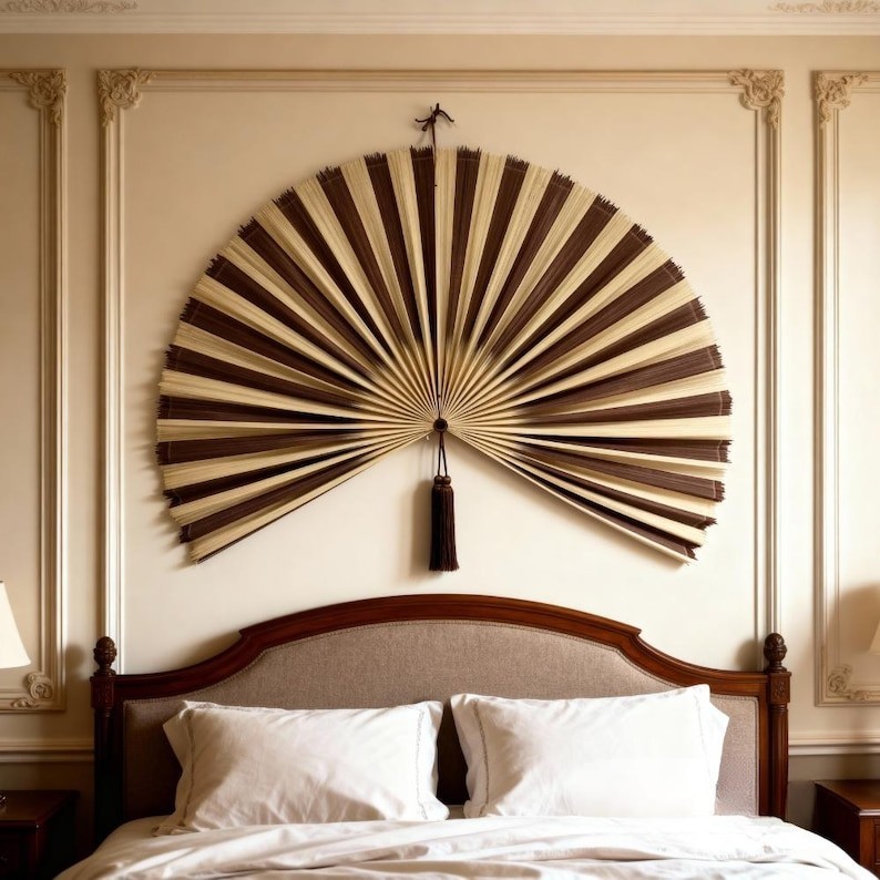 Bamboo Fan Wall Decor, Oversize Fan For Wall Decor, Above Bed Decor, Wall Fan