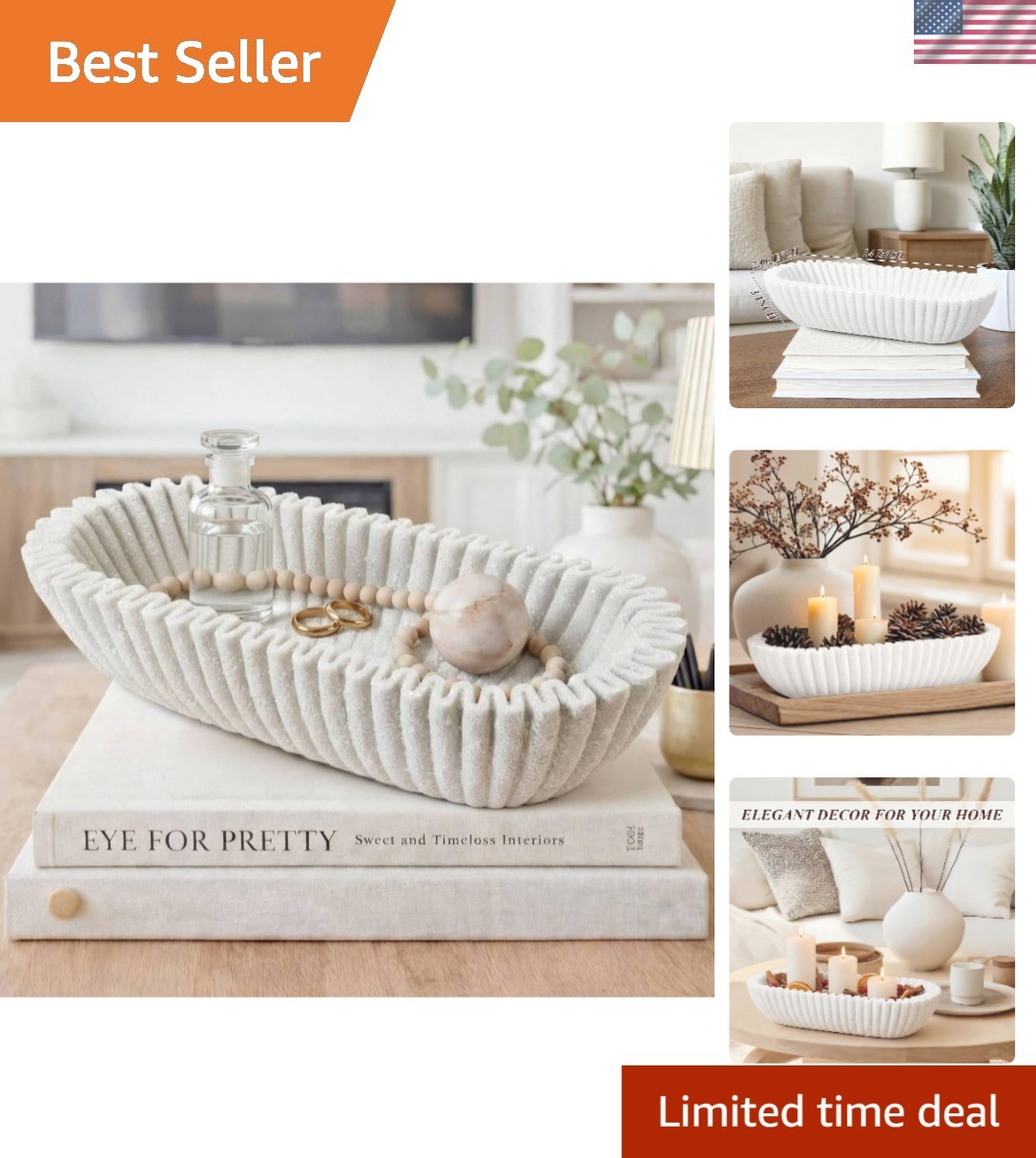 Elegant Large Ruffle Decorative Bowl in White – Modern Centerpiece for Home