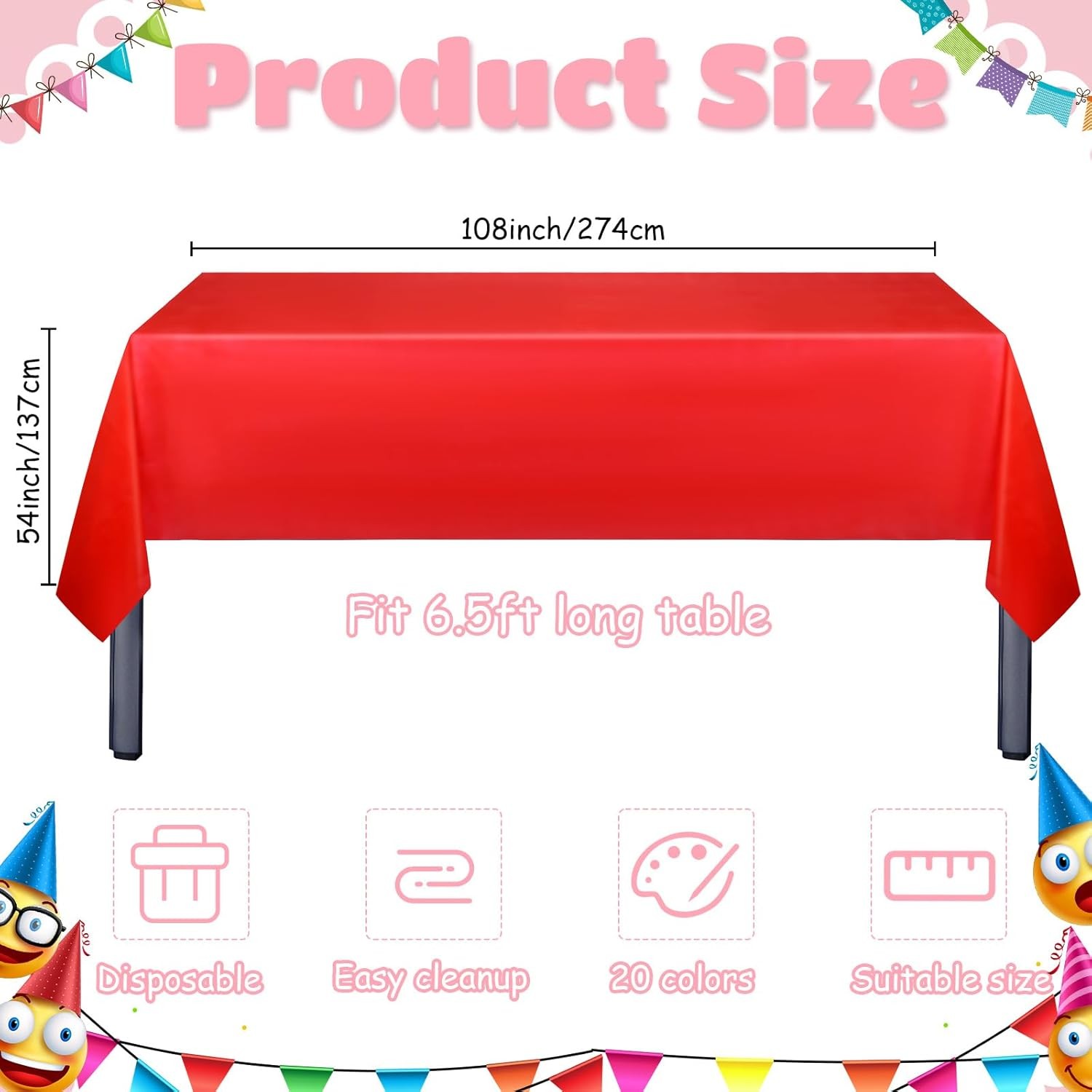 40 Pack Assorted Color Disposable Plastic Tablecloths Rectangle Bulk, 108 x 54