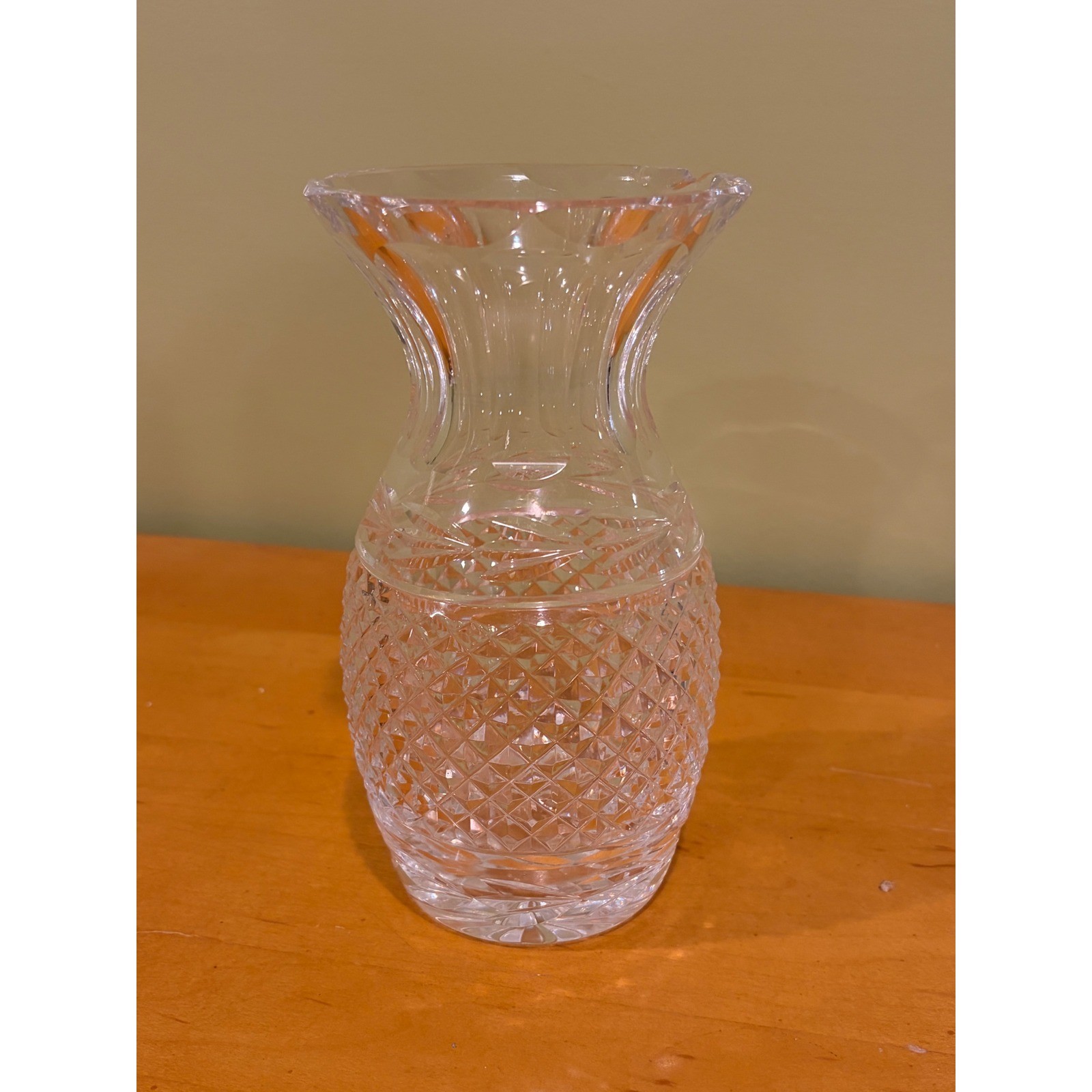 Vintage Clear Cut Lead Crystal Pineapple Vase Flared Rim 7.5 Inch small chip**