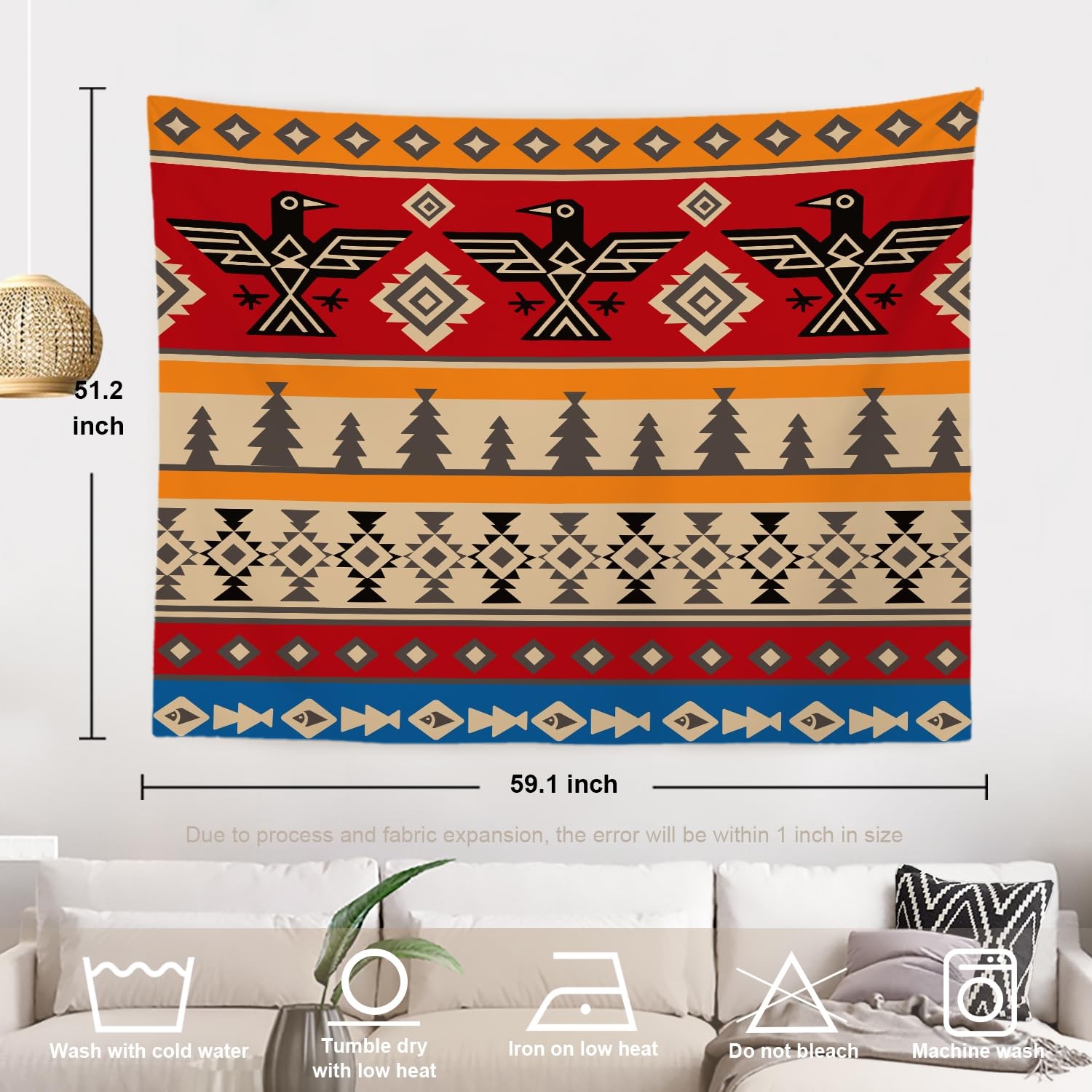 Ethnic Geometric Tribal Tapestry, Native Navajo Tribal Design Print Tapestry …
