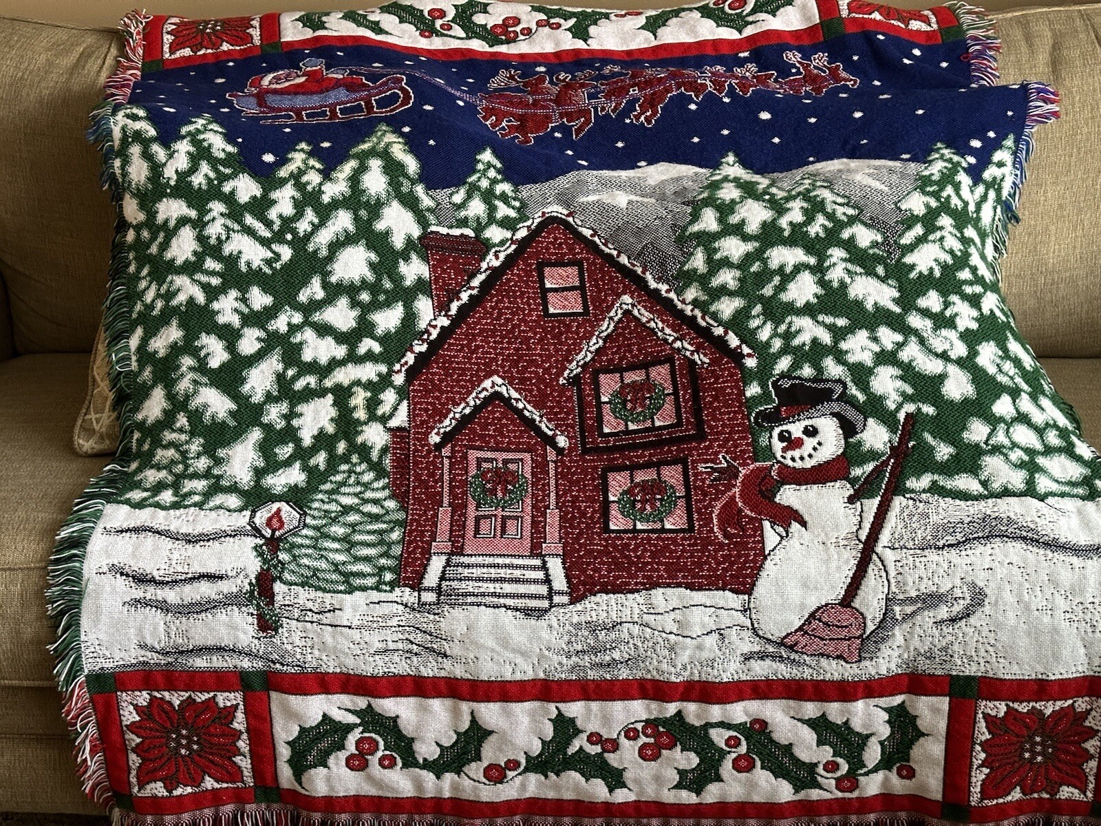 Holiday Winter Scene Tapestry blanket/ Sofa Chair Throw Christmas Theme Blanket