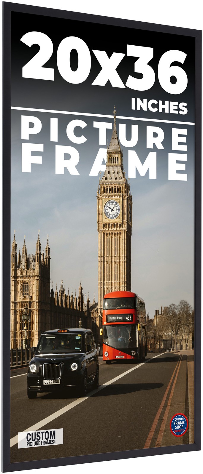 20×36 Frame Black Real Wood Picture Frame Width 0.75 inches | Interior Frame Dep