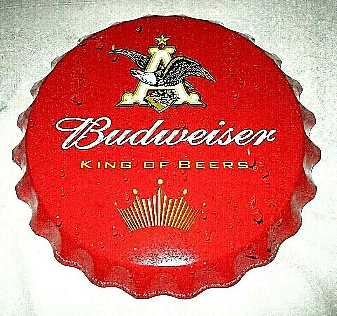 Large BUDWEISER BEER 3-Dimensional Metal Bottle Cap Wall Sign Decor #07 – NEW
