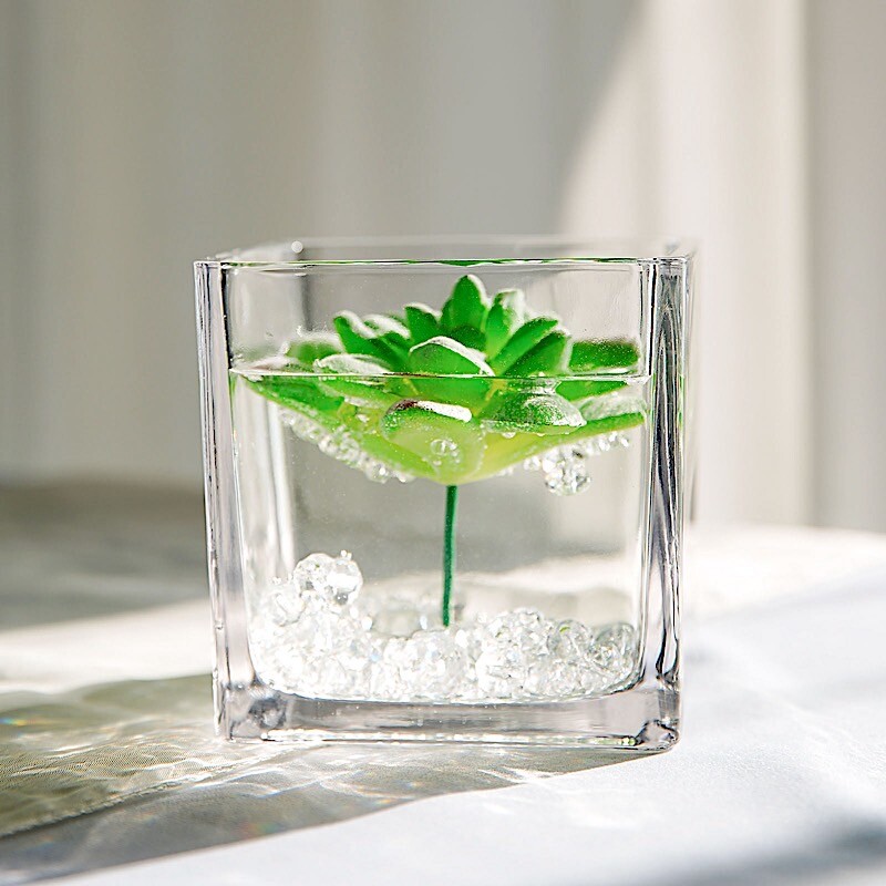 4&Prime; wide CLEAR Cube Glass VASES Wedding Party Centerpieces Pouches SALE