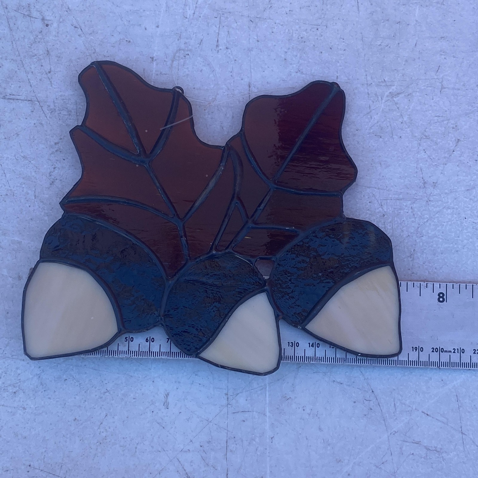 Stained Glass Acorn Leaf Suncatcher Window Hanging Small Brown Rustic Decor