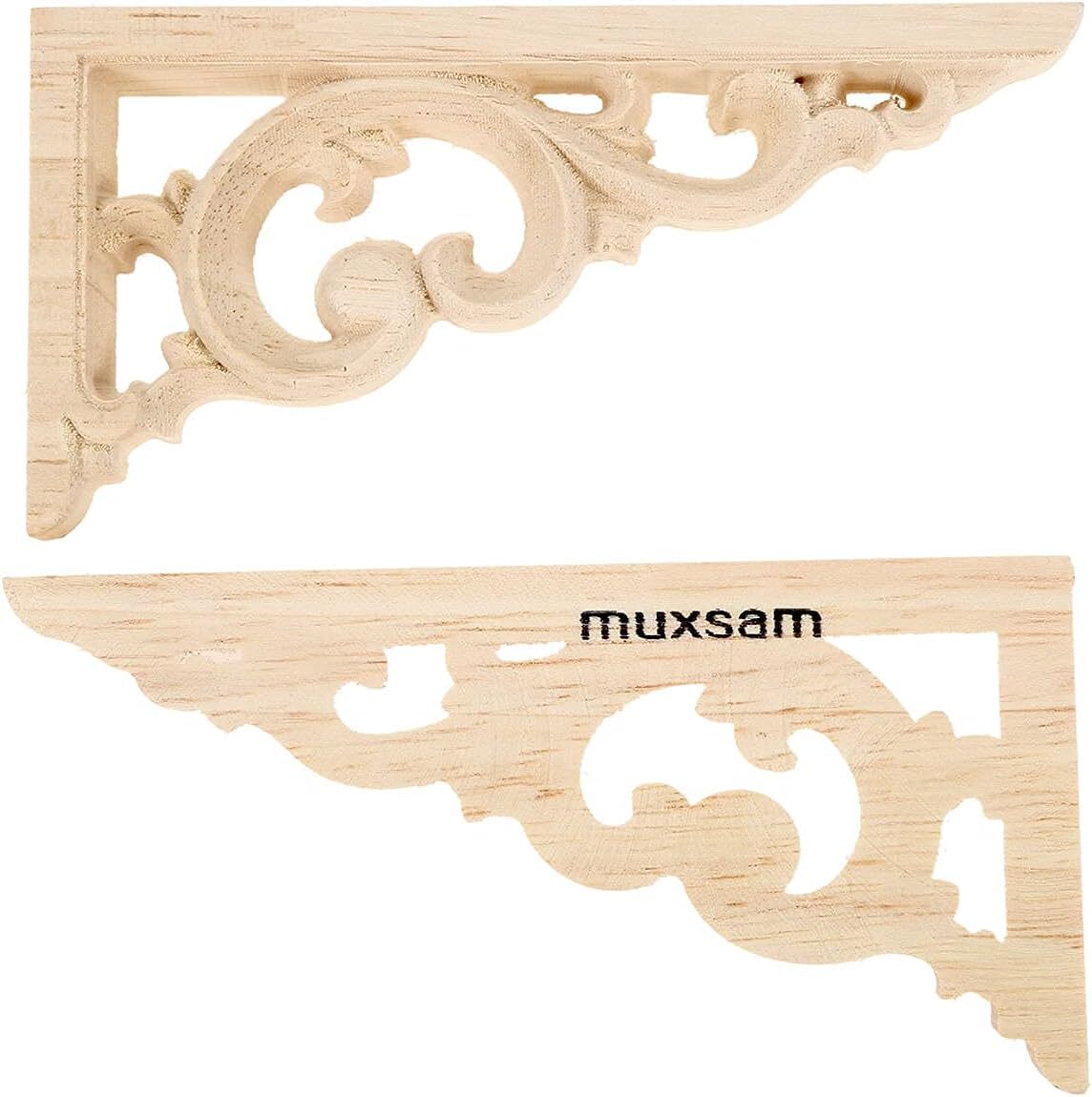 MUXSAM Wood Carved Corners Appliques 12x6cm/4.72&Prime;x2.36&Prime;, 1-pair (Left+right)