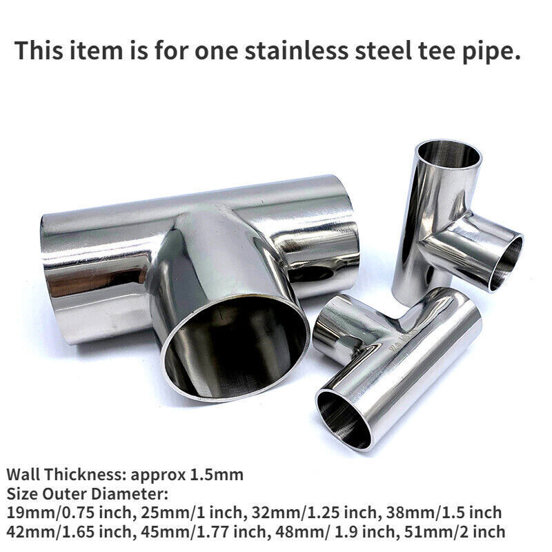Stainless Steel Equal Tee T Shape Pipe T-Piece Exhaust Tube Polished 19-63mm