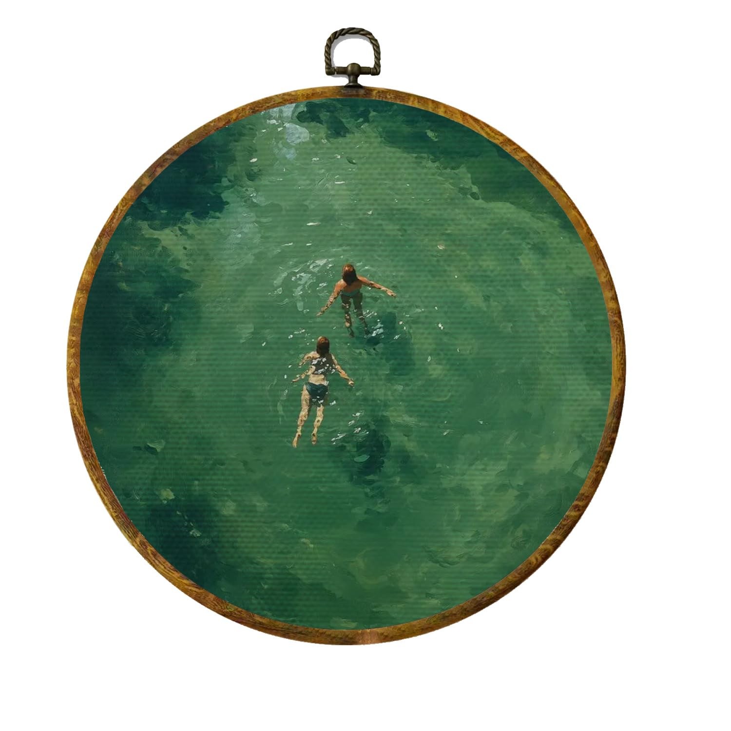Green Lake Water Coastal Abstract Round Framed Wall Art 10×10 Modern Green