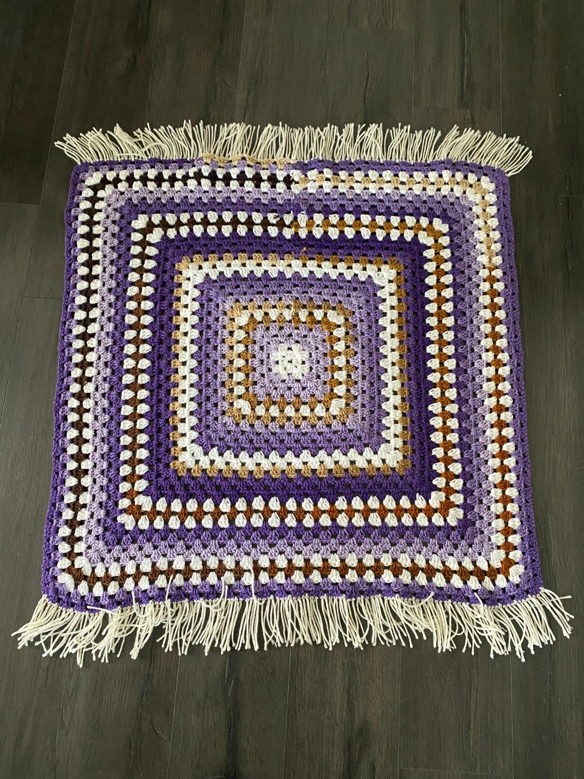 VTG Handmade Granny Crochet Blanket Throw Afghan 35×36 Warm, Colorful Purples