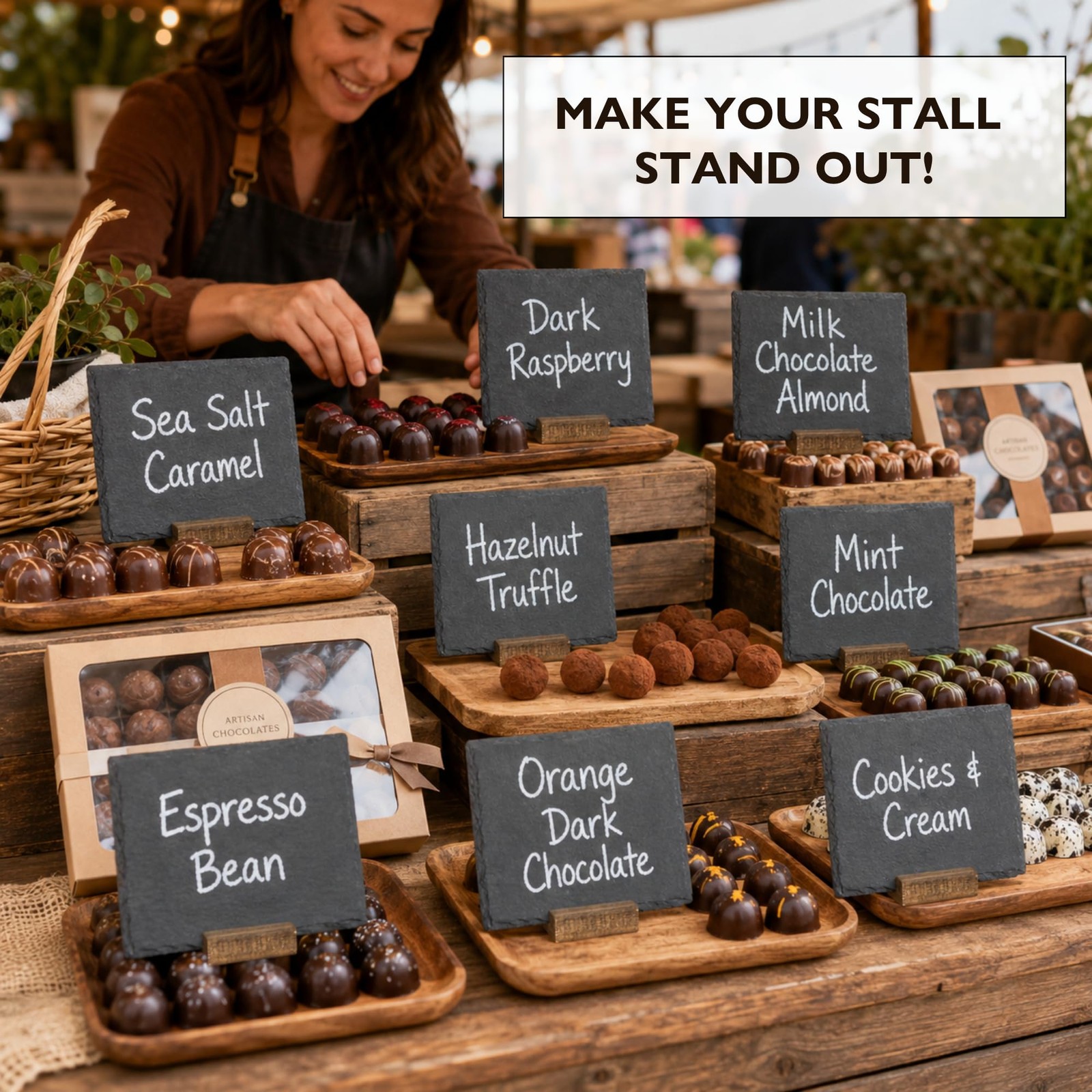 Mini Chalkboard Signs for Tables, 8 Pack – Rustic 5×6 Inch Small Slate Tabletop