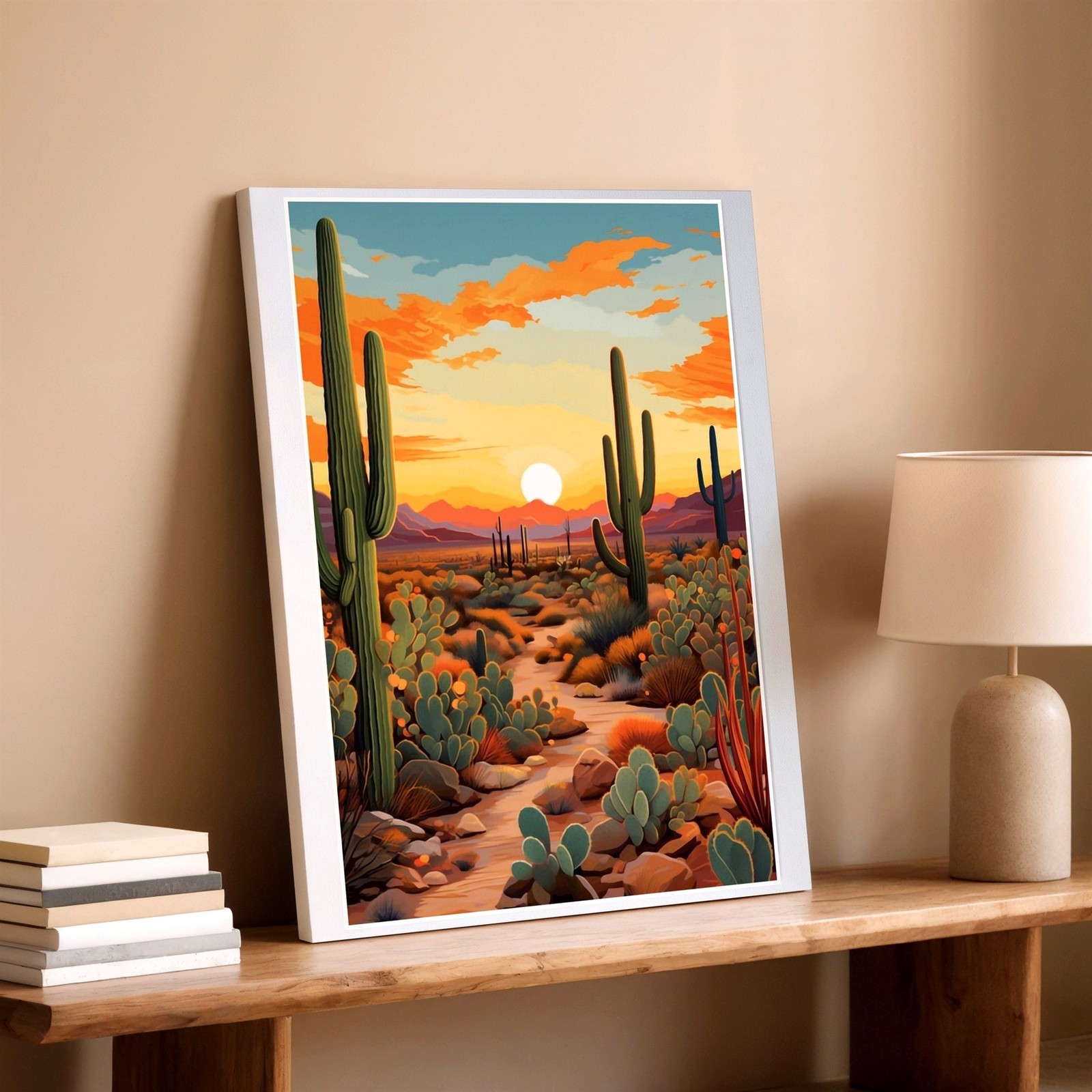 Wall Art Desert Sunset Landscape Print Cactus Southwest Poster Mountain Decor