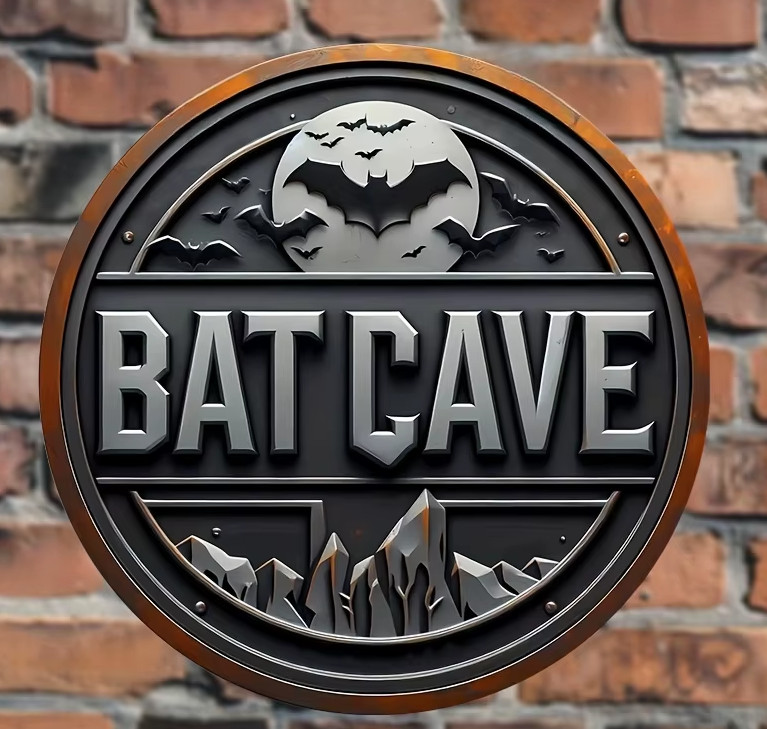 Batman Bat Cave Cool Sign UV HD Graphics on Metal 2D Wall Decor 8&Prime; Art