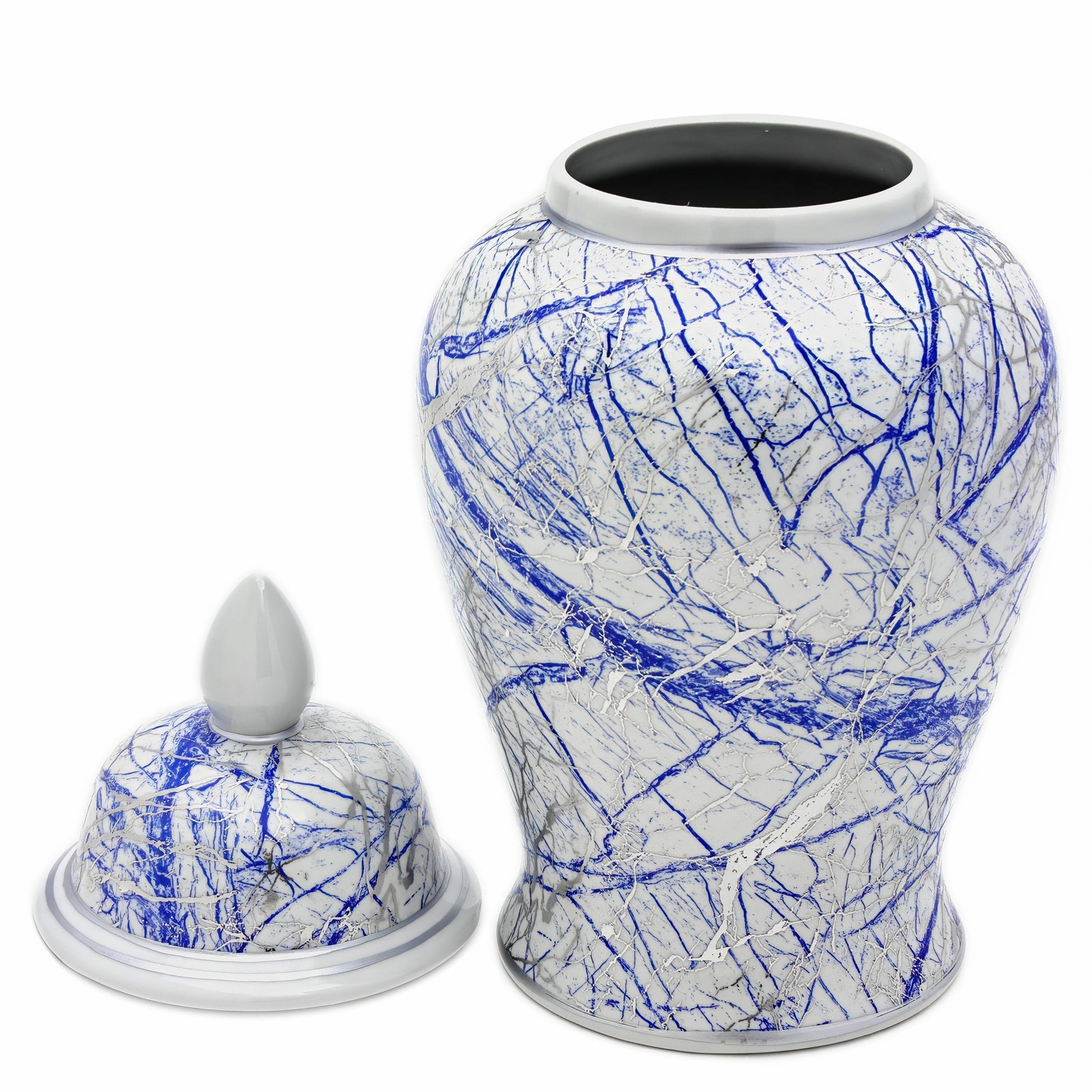 18&Prime; Abstract Blue & Silver Temple Jar