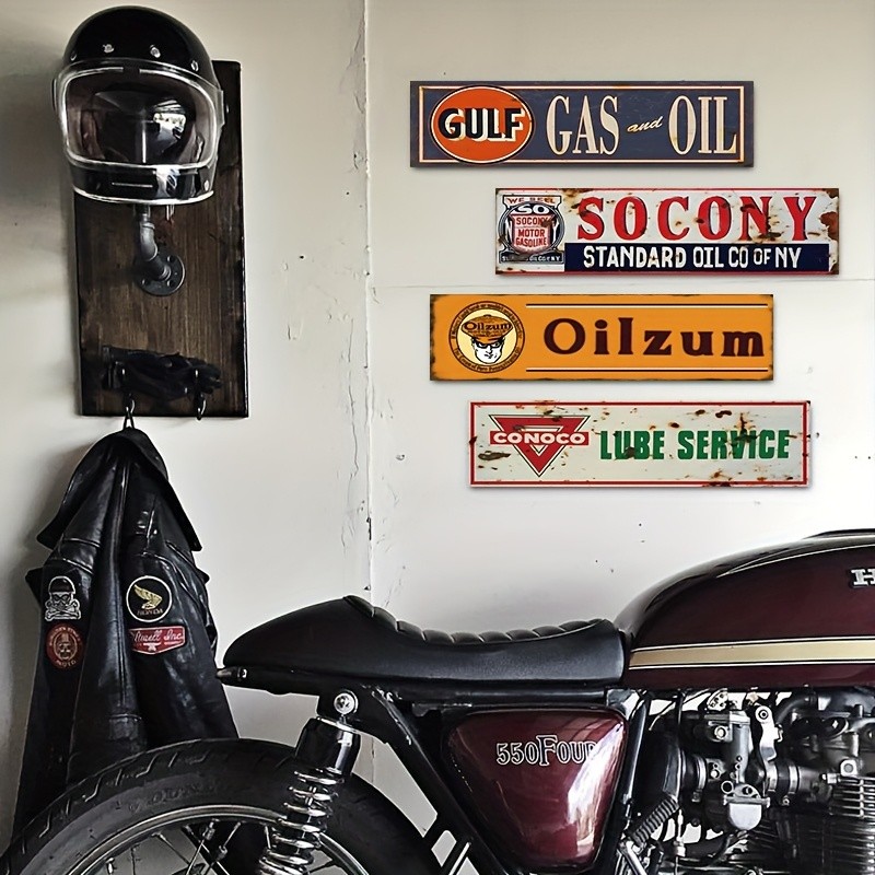 4pcs Vintage Metal Oil Gas Tin Signs Retro Garage Man Cave Bar Collection Decor