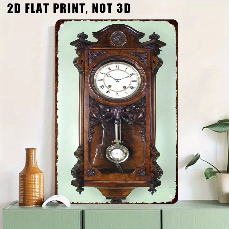 1 Piece Antique French Wall Clock Metal Wall Art 2D Flat with Art Deco Style