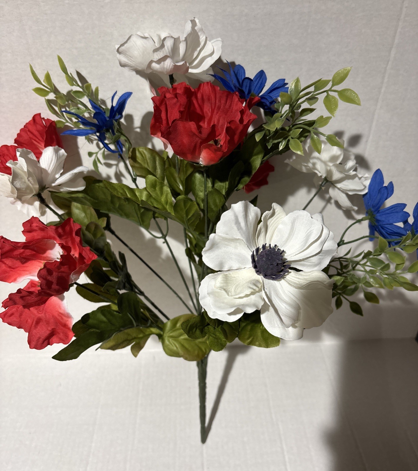 Red White & Blue 18&Prime; Bush USA Patriotic Holiday Mixed Faux Flowers In/Outdoors