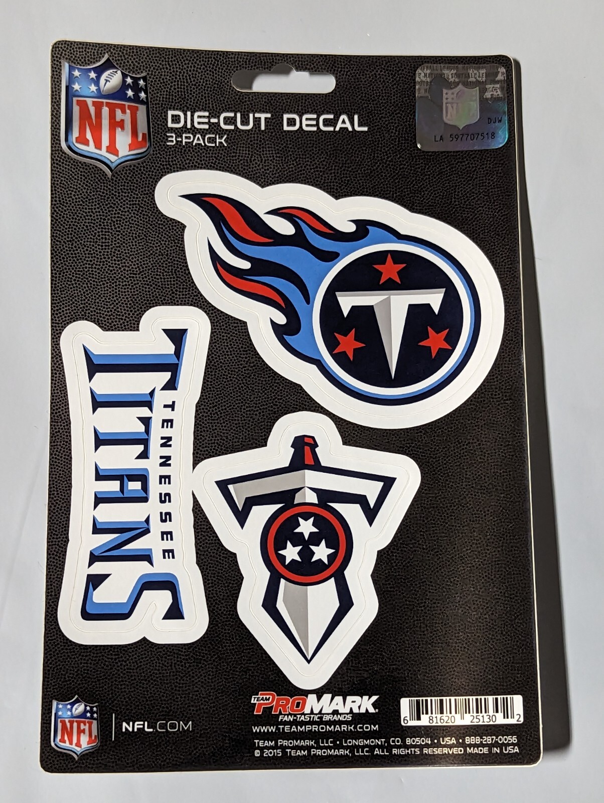 Tennessee Titans 3-Pack Die-cut Decals Stickers Sheet Measures 5&Prime; x 7&Prime; New!