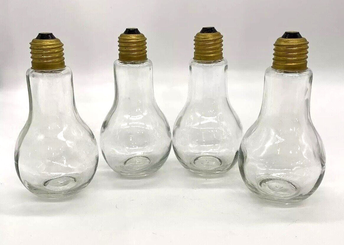 Clear Glass Light Bulb Shaped Bottle Set of 4, 5 1/2&Prime; H, Craft Jar