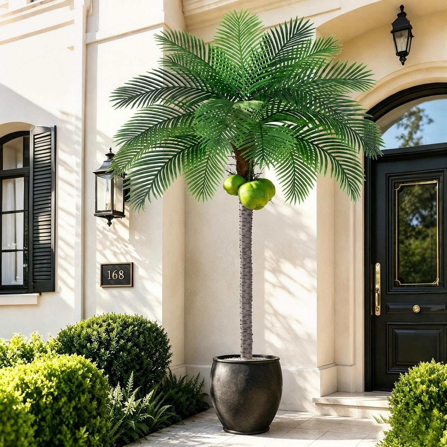 8ft Tall Artificial Phoenix Palm Tree with 3 Coconut Fruits, Large Fake Tropical