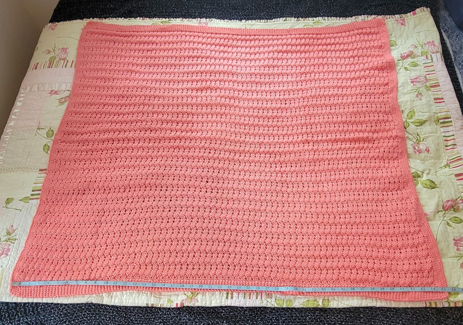 Handmade Crochet Throw Blanket Small Pink Cottage Knit Afghan 45×40