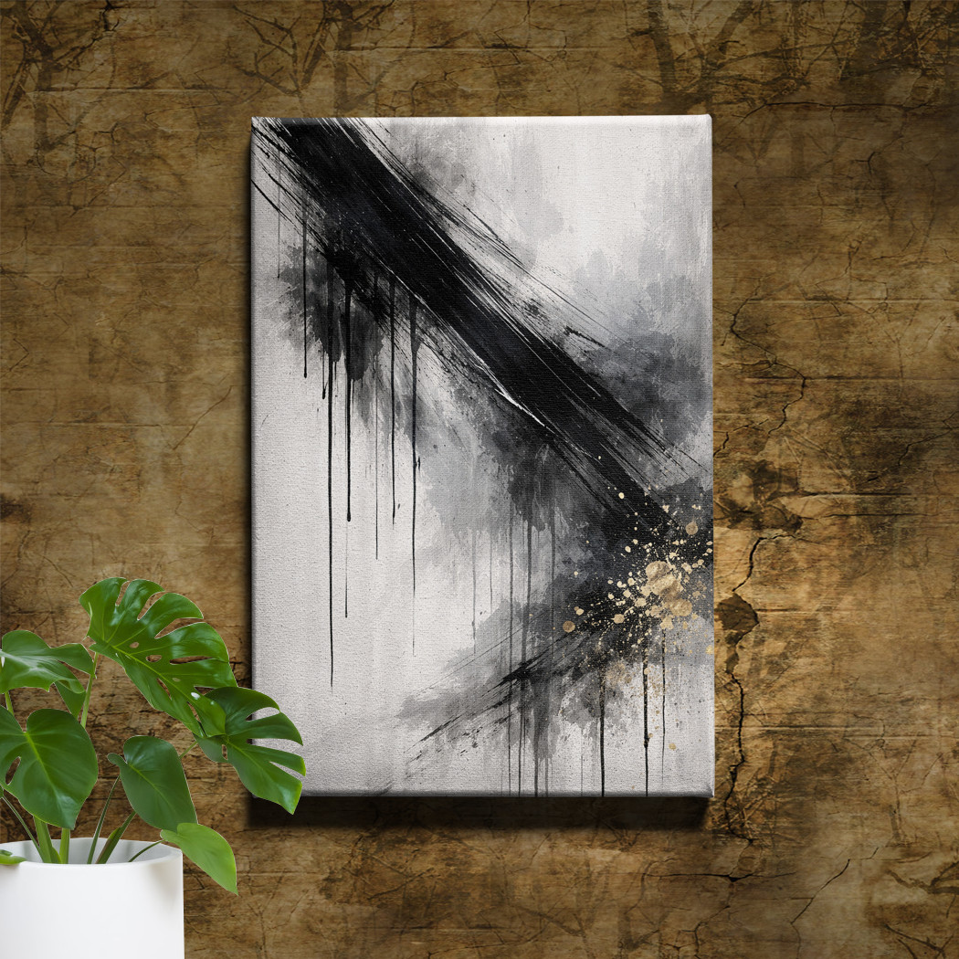 Black white gold dripping paint Art Print ink streaks abstract texture