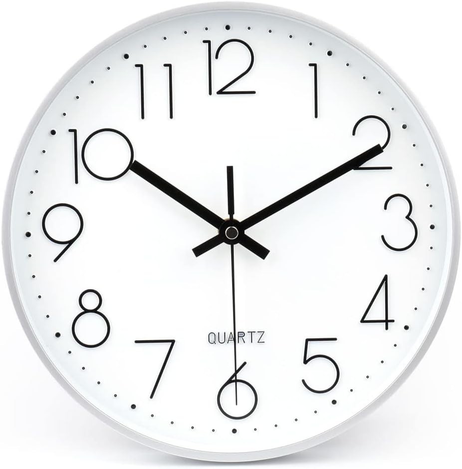 Silent 10 Inch Quartz Wall Clock – Elegant Silver Design for Home & Office