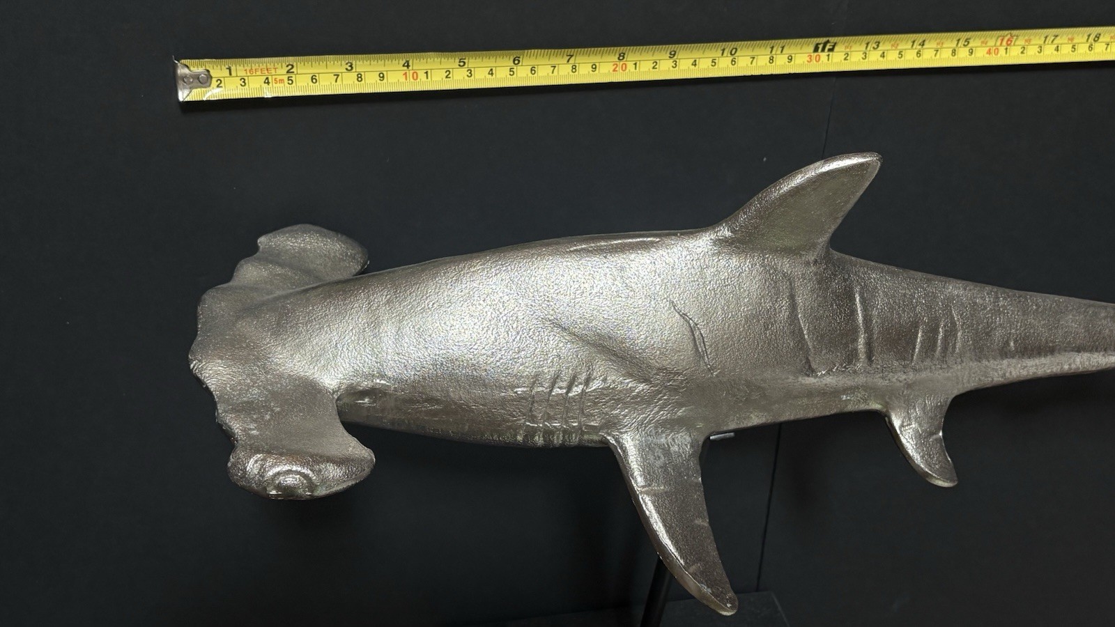 Rare Vintage Hammer Head Shark Metal Sculpture Silver Color 24-Inch Collectible