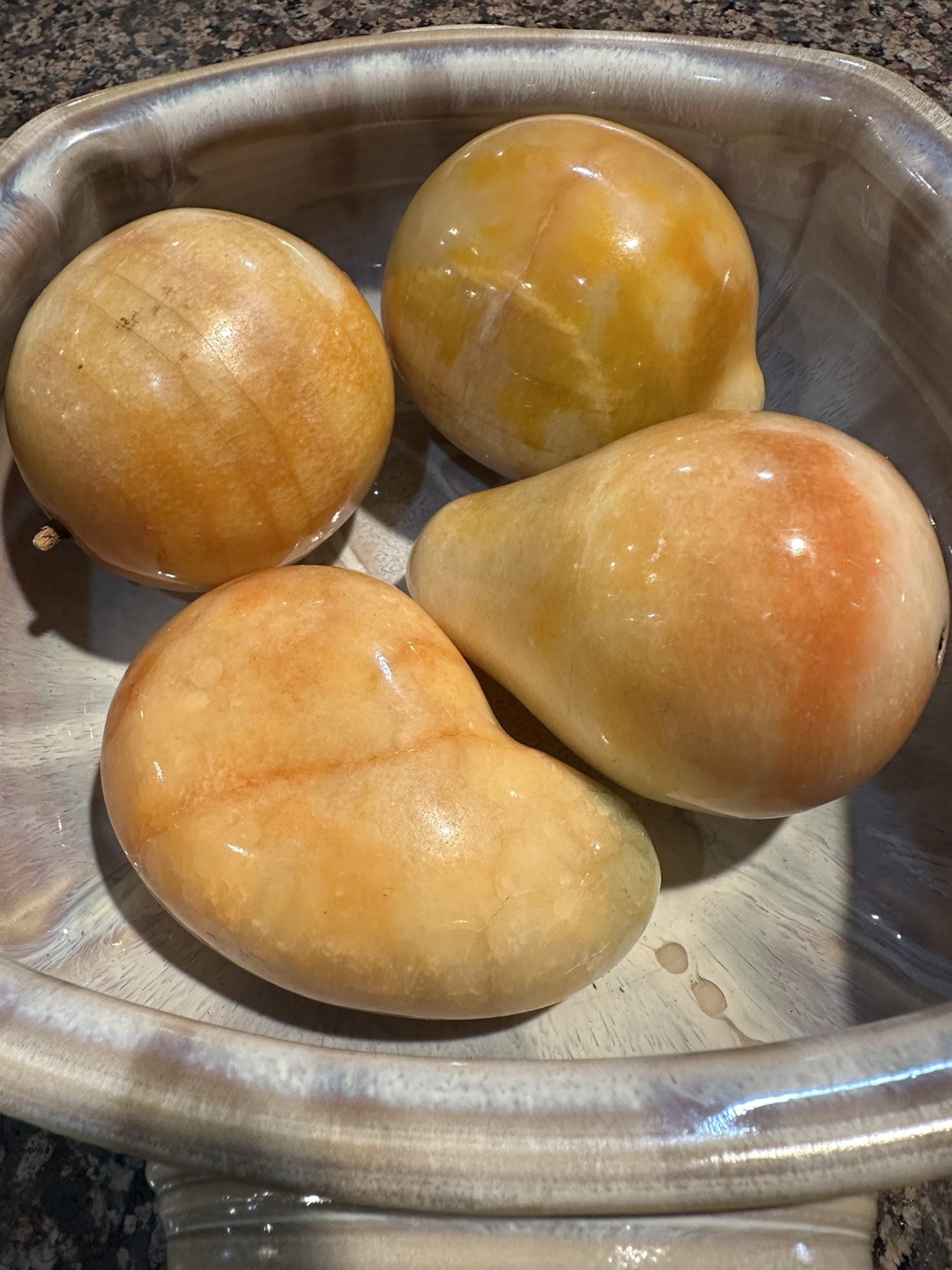 Vintage Alabaster/Onyx Stone Fruit Lot (4) Mango Pear Lemon Stone Home Decor