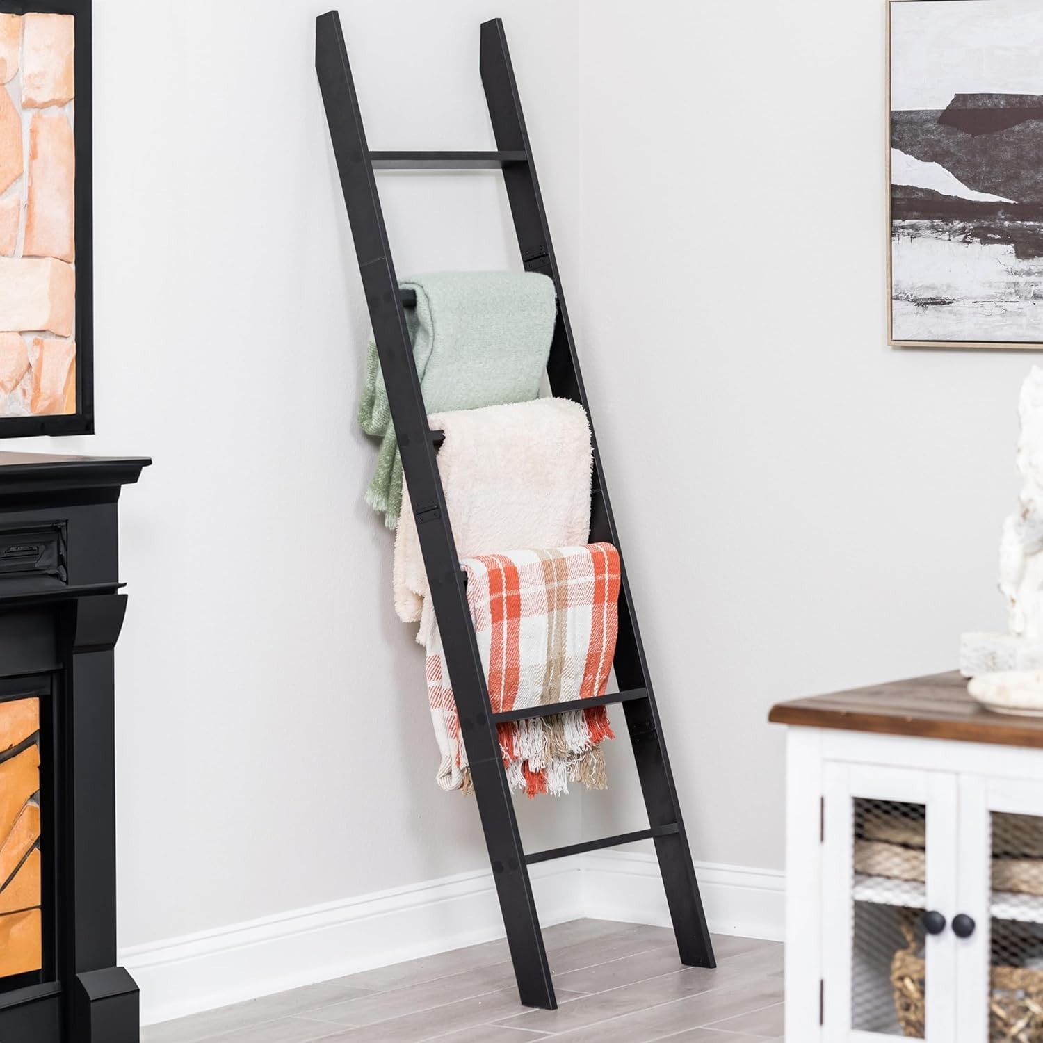 Elegant 6-Tier Blanket Ladder 5ft 8in – Rustic Farmhouse Decor Organizer