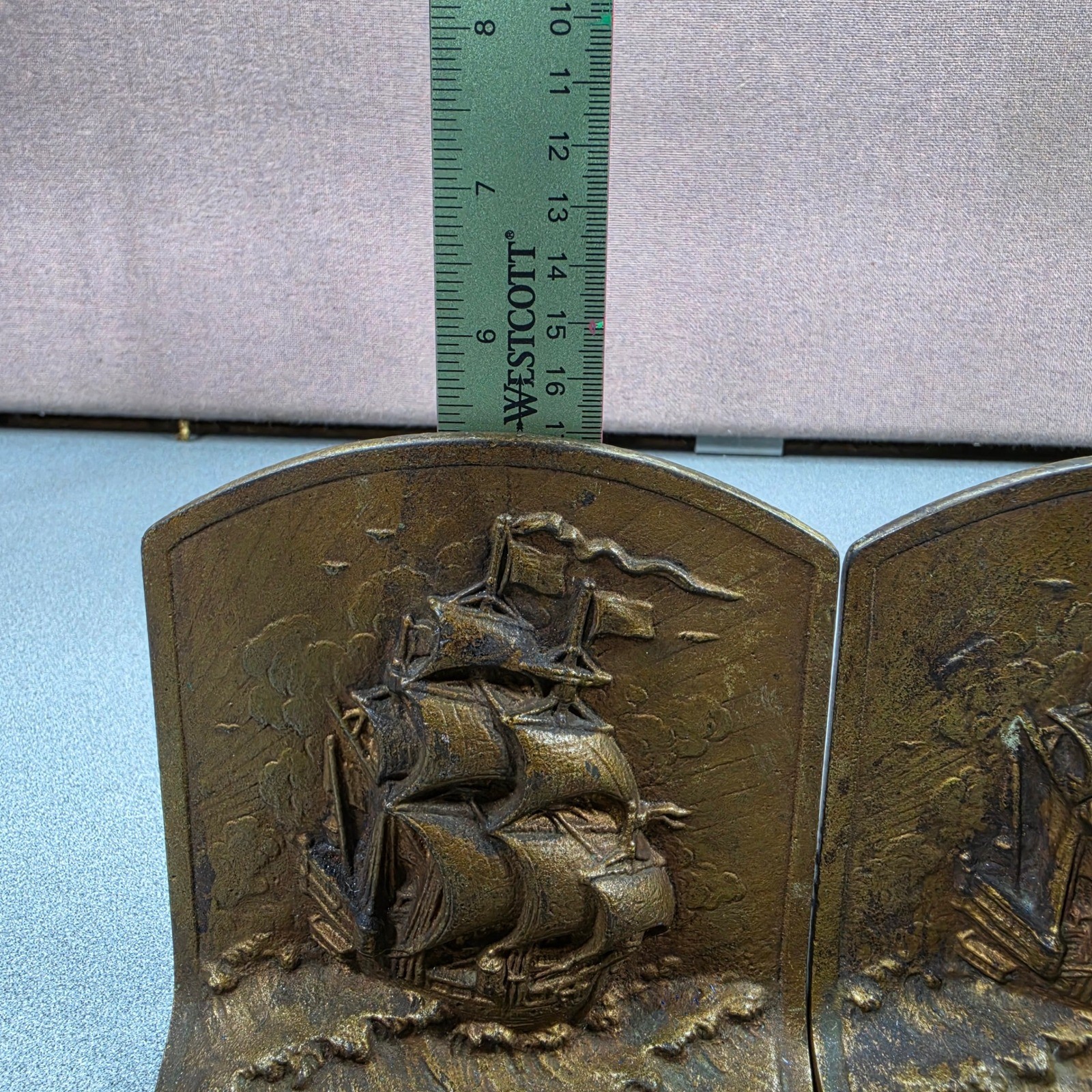 Vintage Sailing Ship Bookends Pair Brass Nautical Maritime 177 Heavy