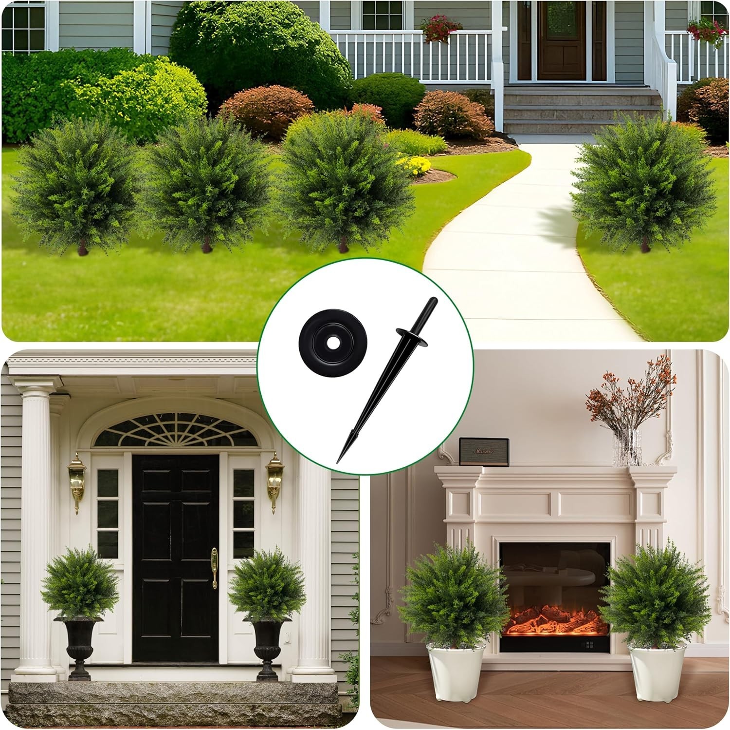 24.5 Inch Artificial Cedar Topiary Trees Set of 4 UV-Resistant Outdoor Decor