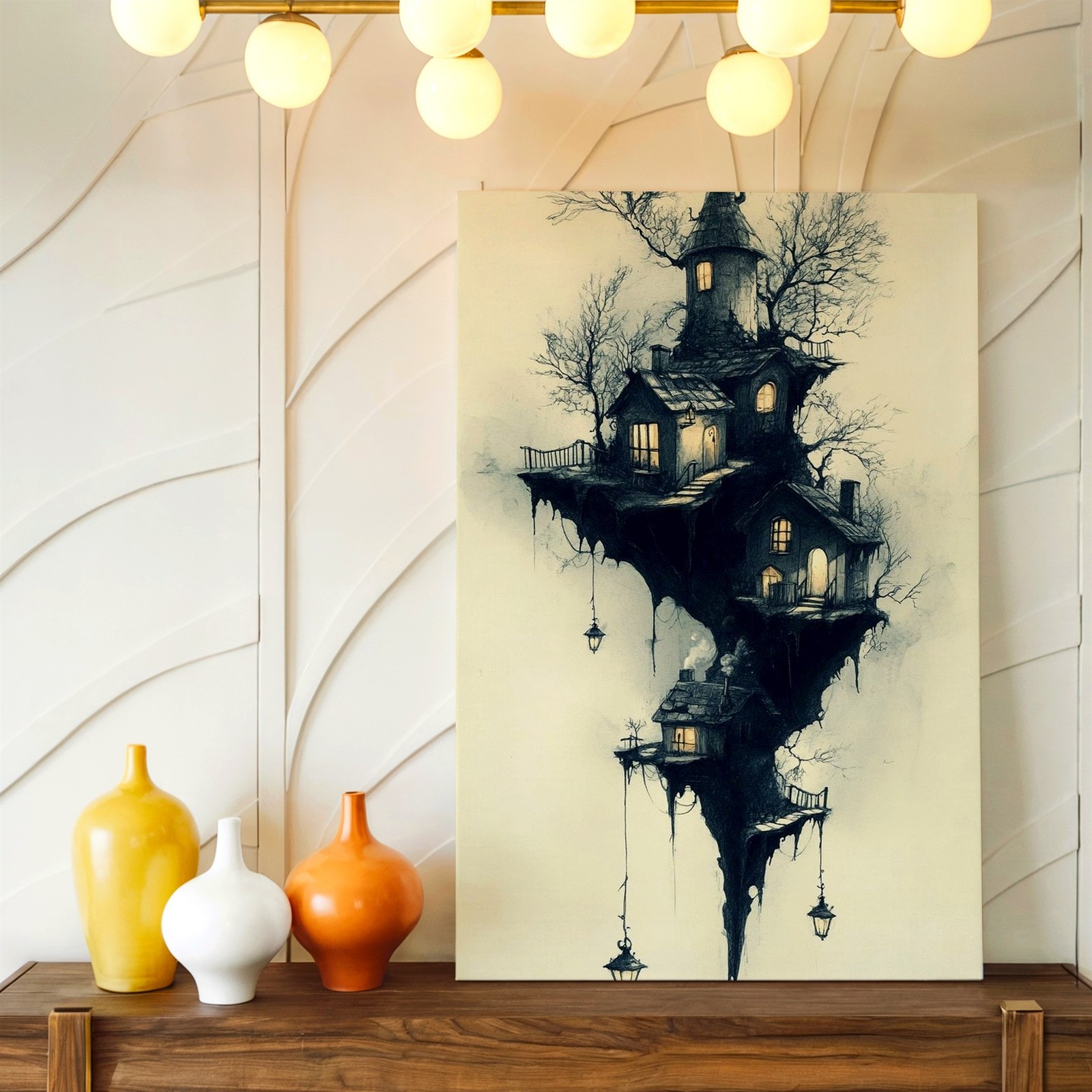 Wall Art Gothic Haunted Treehouse Print Dark Fantasy Floating House Poster Print