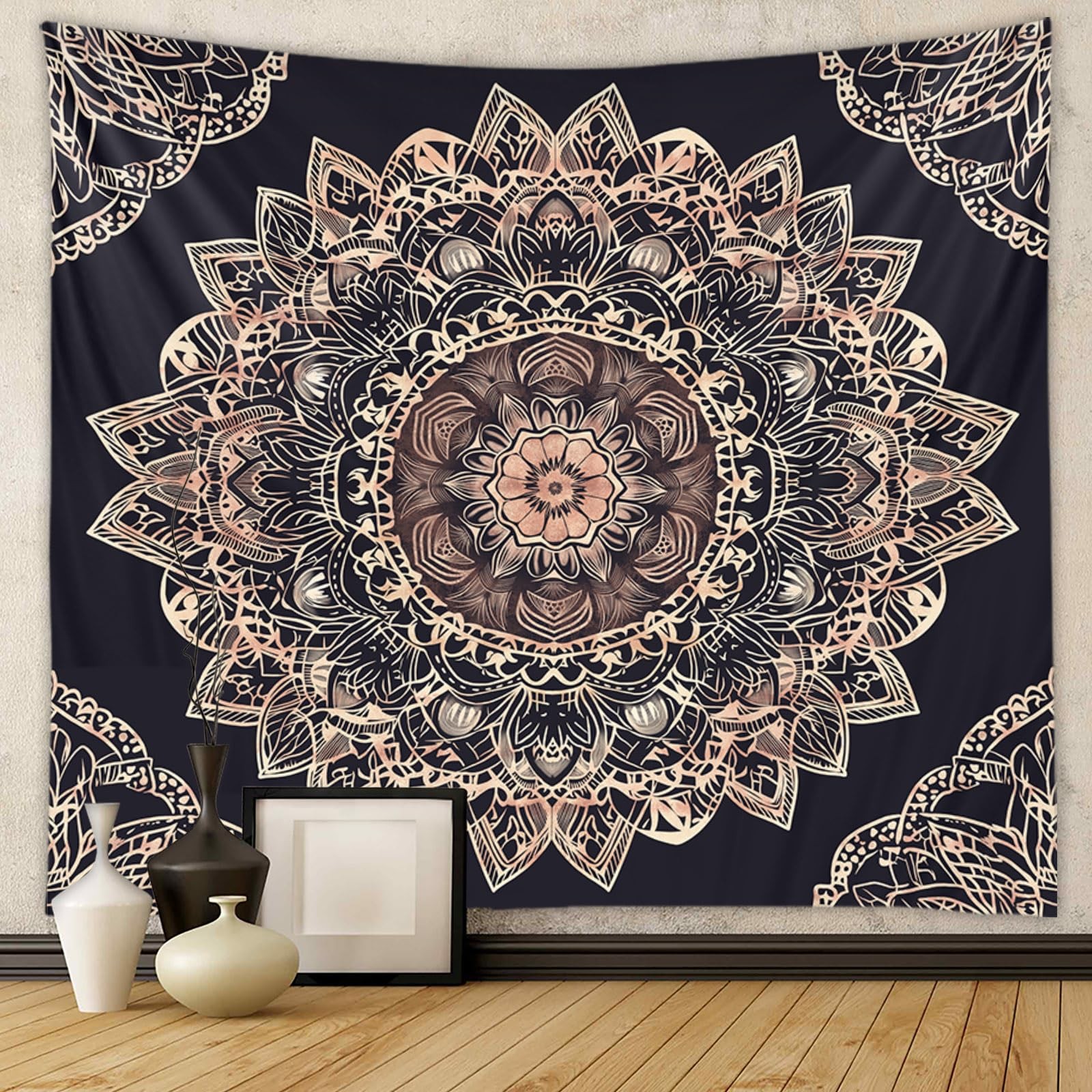 Boho Mystic Mandala Wall Hanging – Ethnic Vintage 40&Prime;L x 30&Prime;W, Black