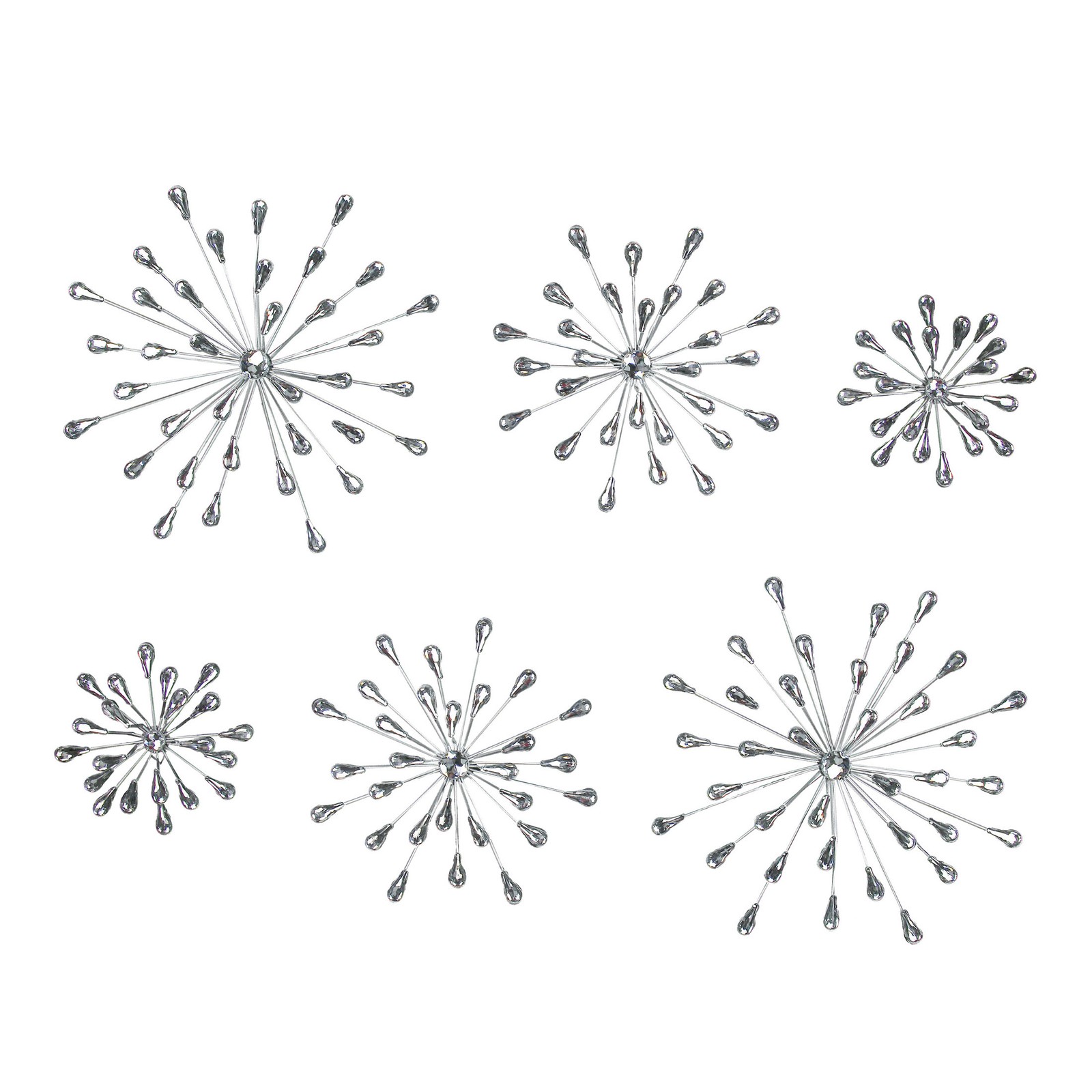 Zeckos Set of 6 Metal Silver Starburst Wall Sculptures – 12&Prime;, 9&Prime;, 6&Prime; Diameter
