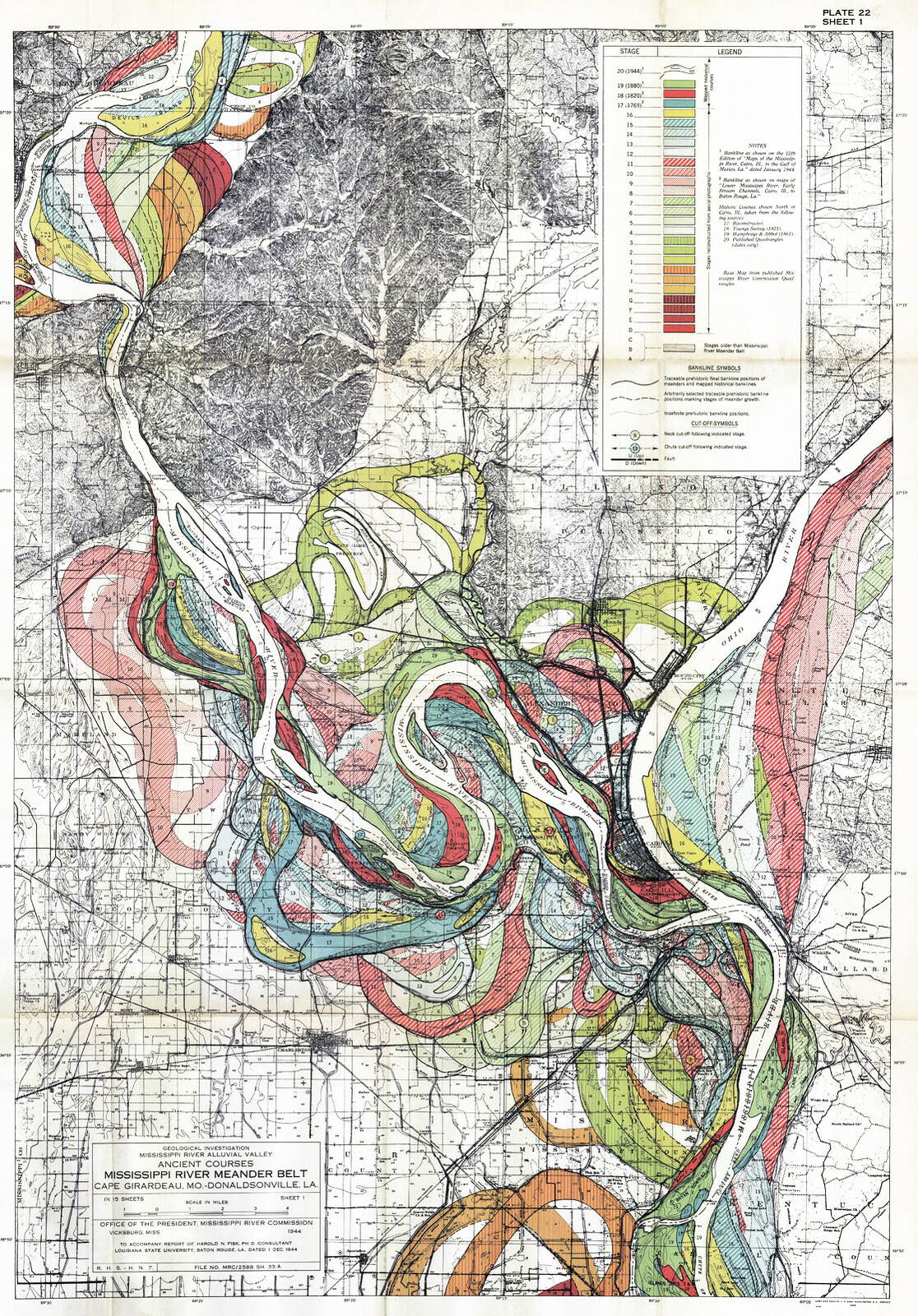 Sheet 1 – 1944 Harold Fisk Map Mississippi River Meander Belt Missisipi Poster