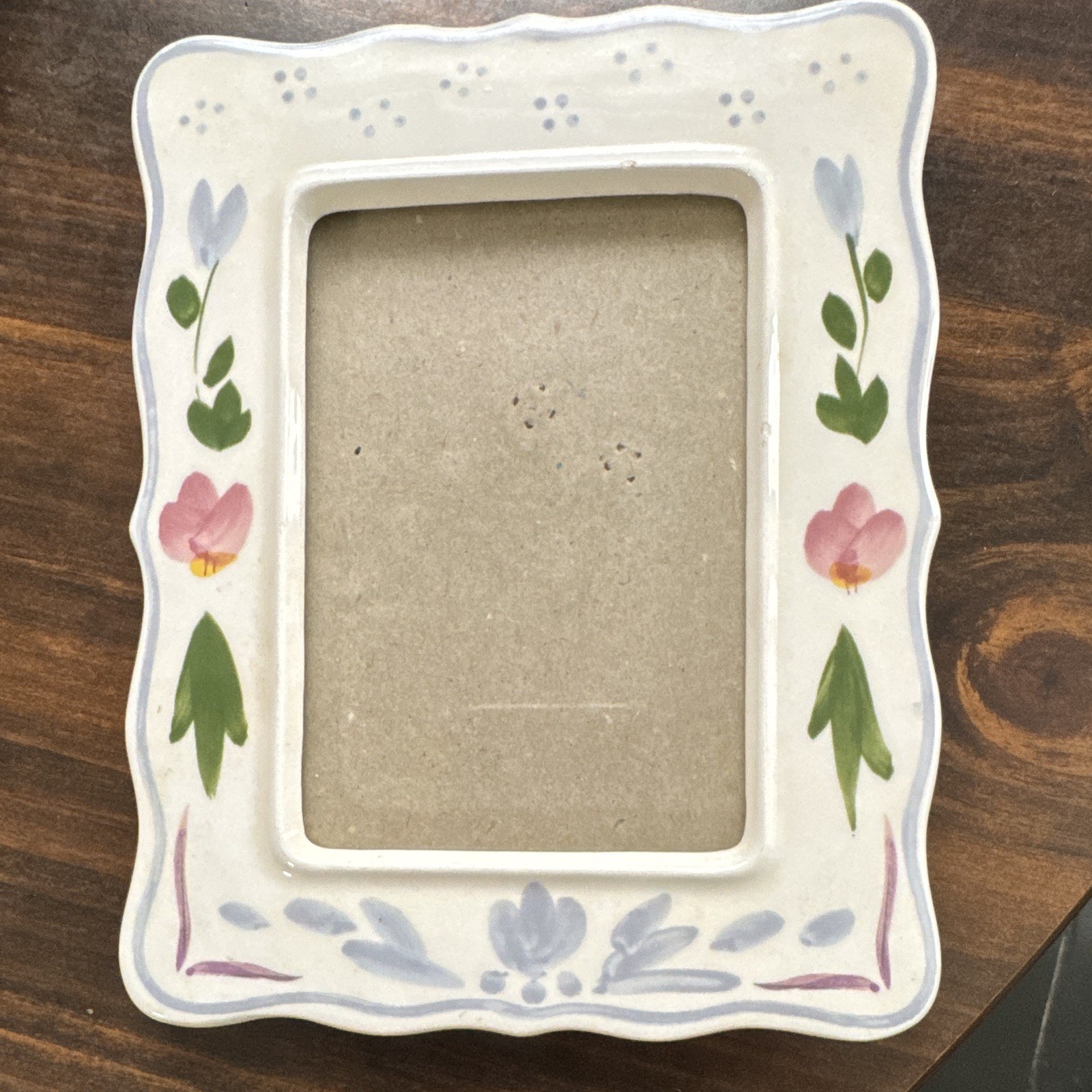 Ceramic Floral Photo Frame 3.5×5 White Multicolor Glossy Freestanding Easel