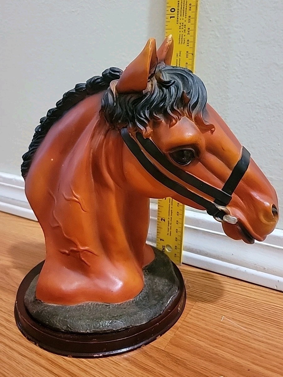 Horse Head Statue Home Decor Resin on Base 9&Prime; Tall-Chestnut color