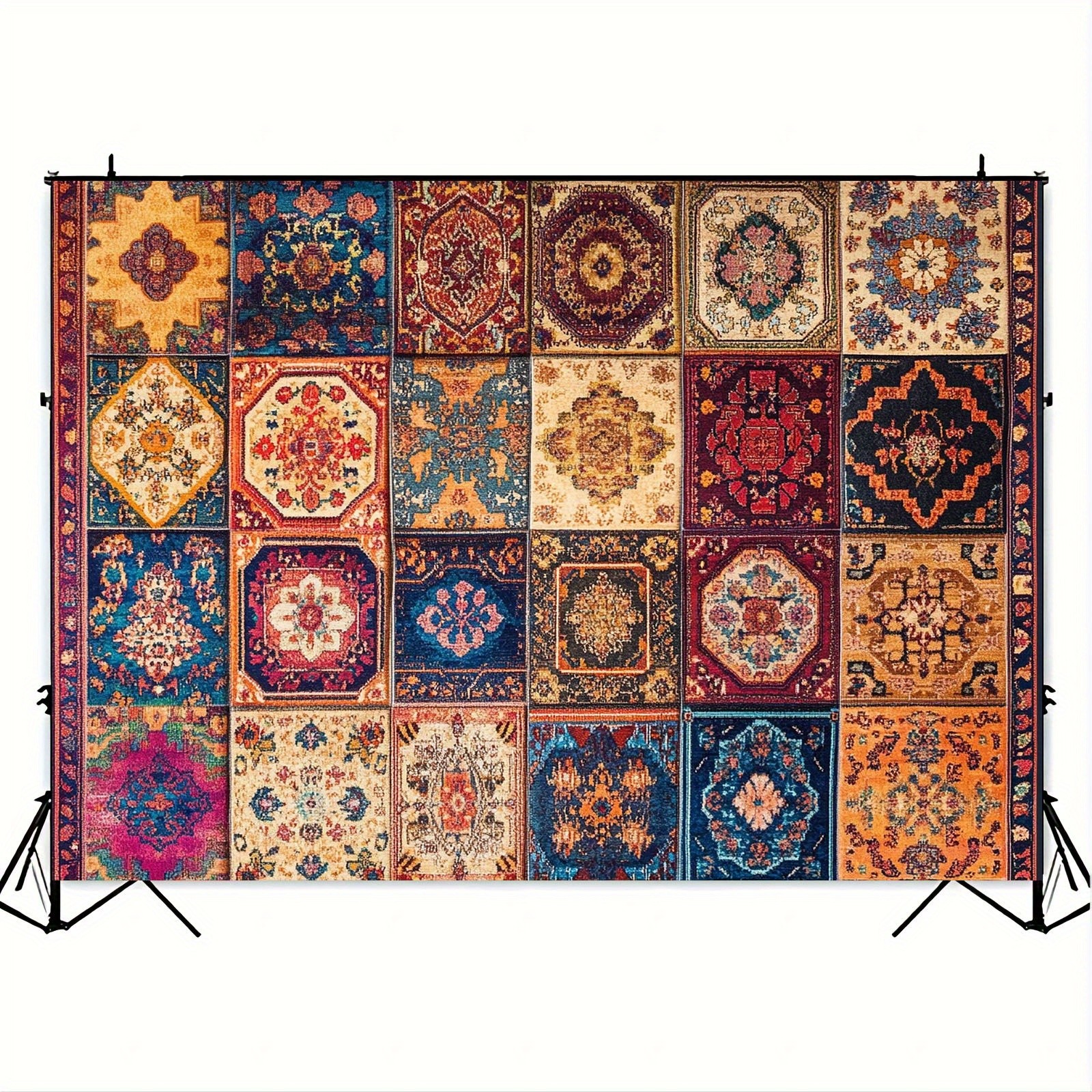 1pc Moroccan Style Retro Tapestry Backdrop Cloth – Vibrant Floral & Geometric Sq