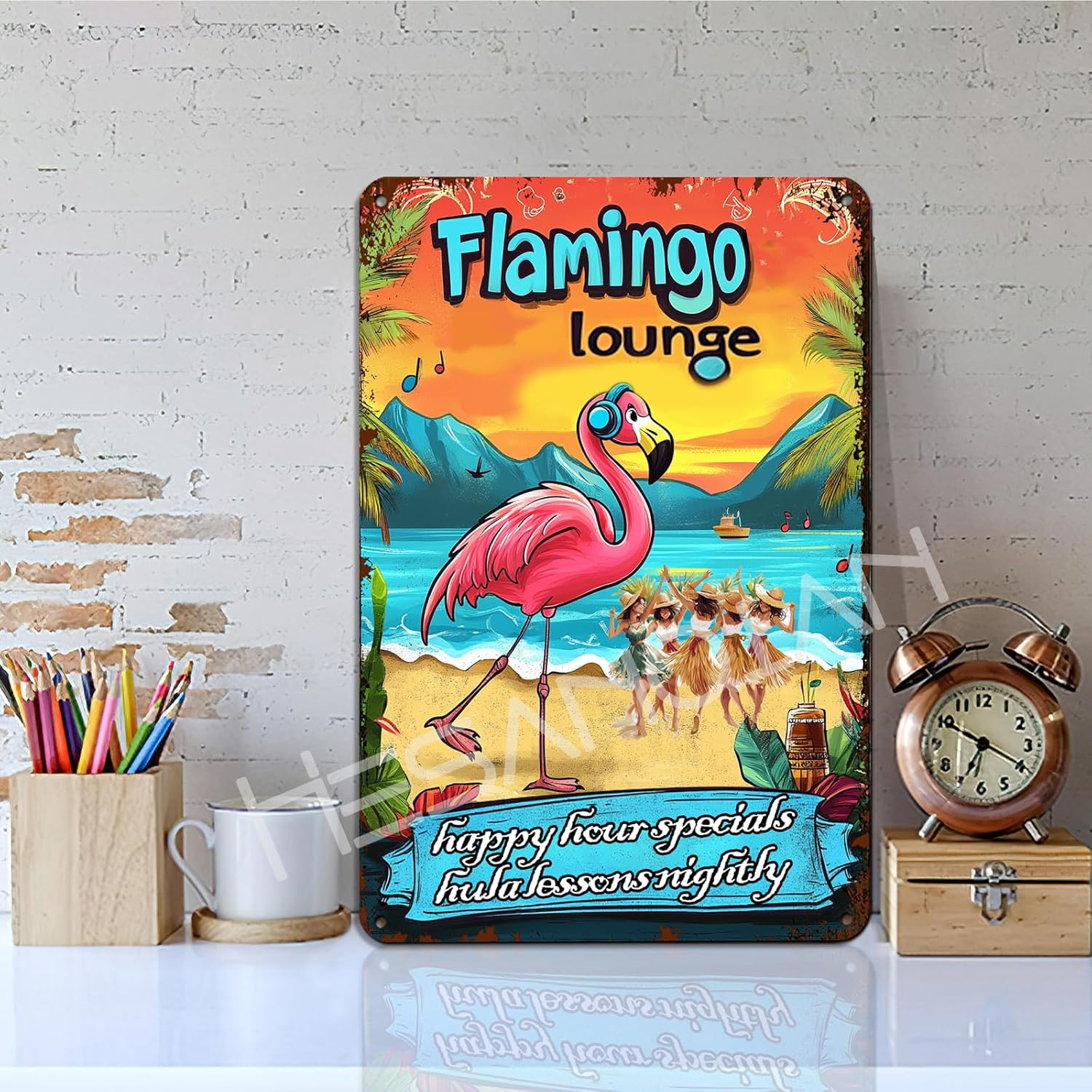 Flamingo Lounge Tropical Bar Sign – Hawaiian Beach Party Decor,Funny Pub Sign fo