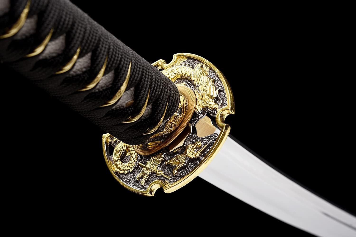 Authentic Japanese Samurai Katana – Full Tang, Golden Dragon Design, 28.3” Blade