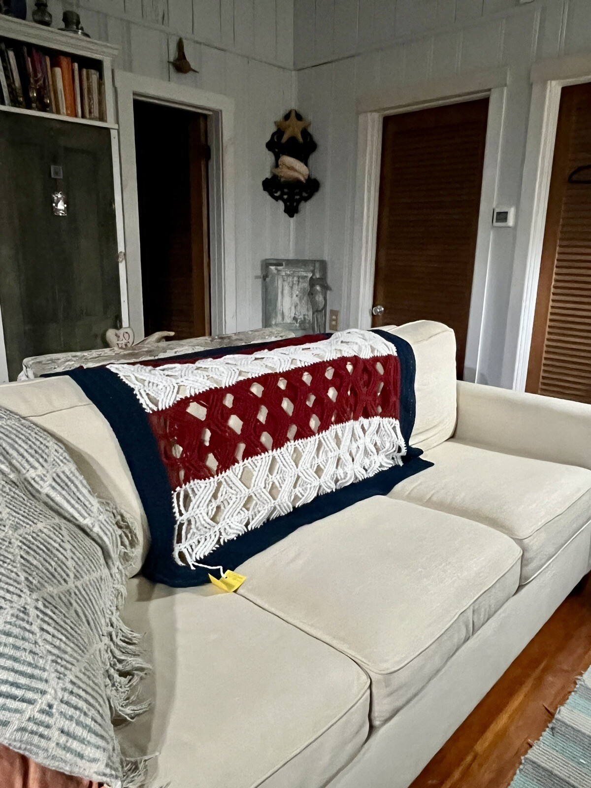 Handmade Patriotic Crochet Afghan Lap Blanket Throw Americana Red White Blue