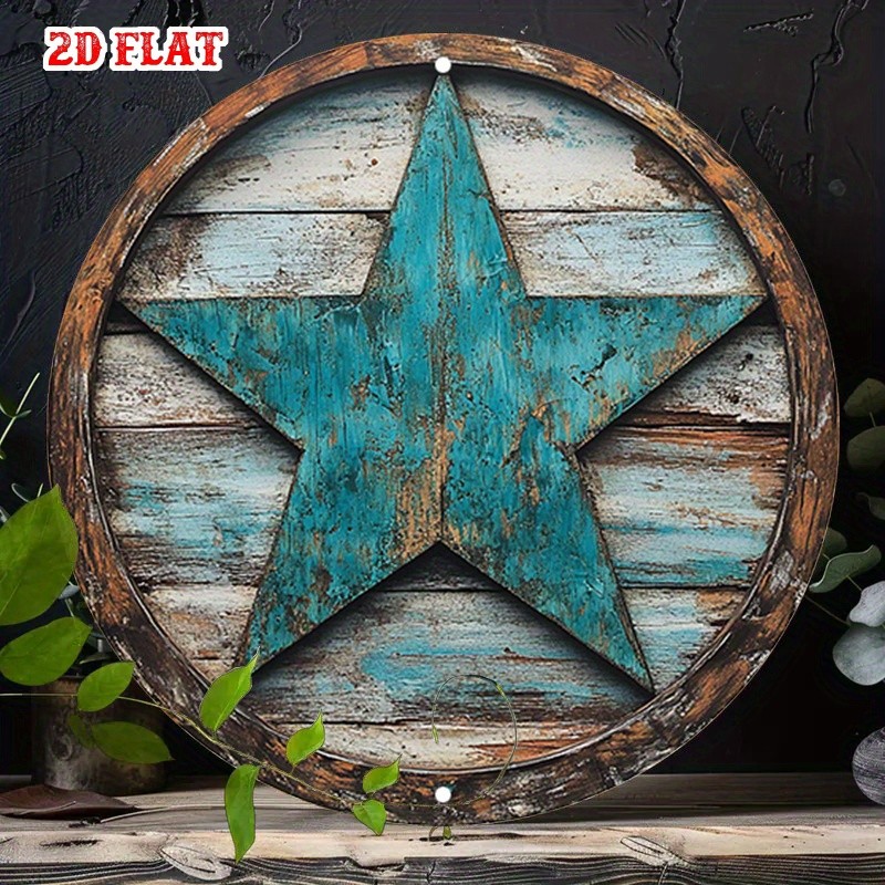 [2D Flat] 1pc Vintage Star Metal Wall Art, Rustic Aluminum Frameless Decor US ▧
