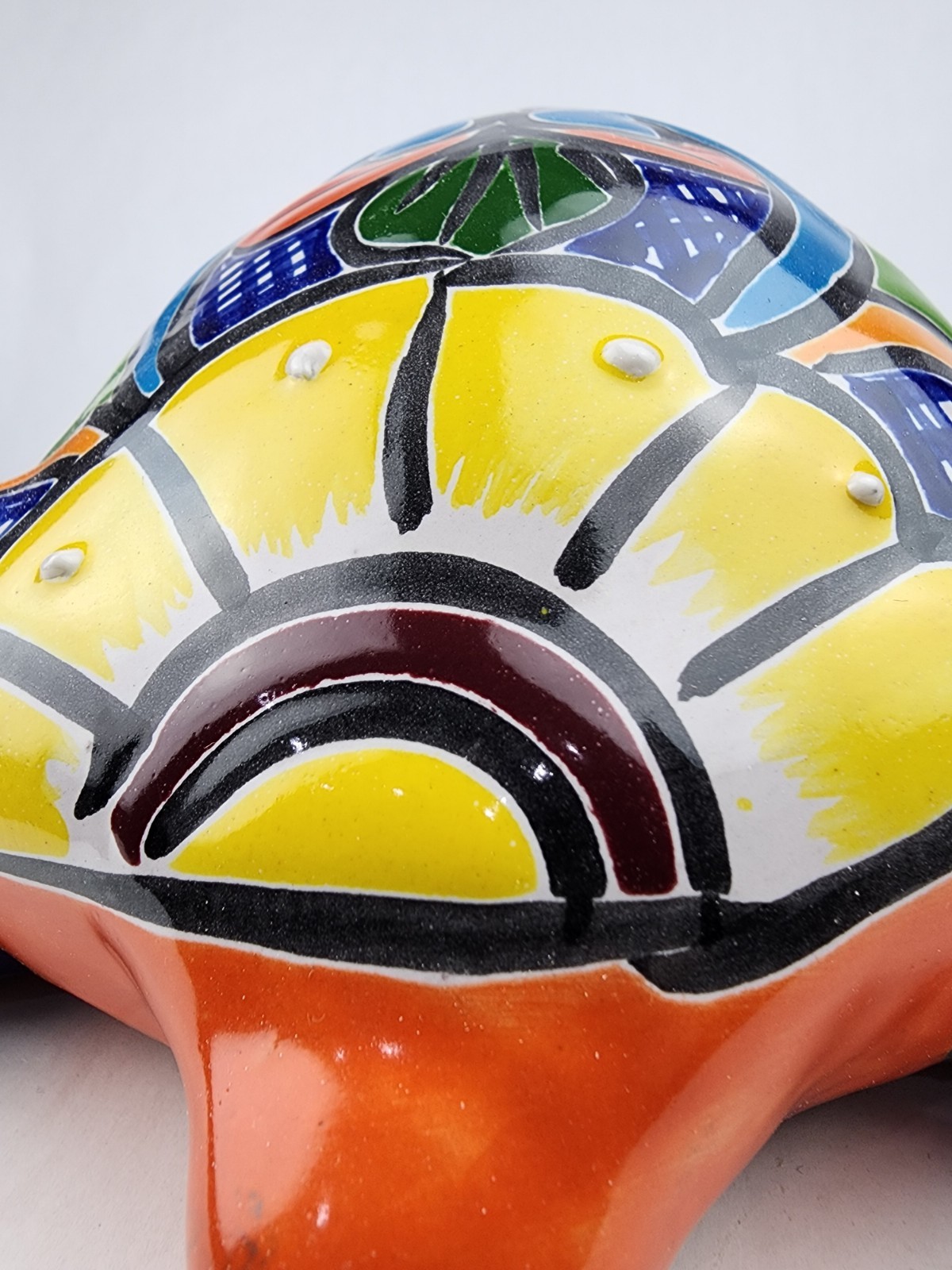 Large Deep Blue Talavera Style Turtle Figurine 11 in Mexican Folk Art Decor