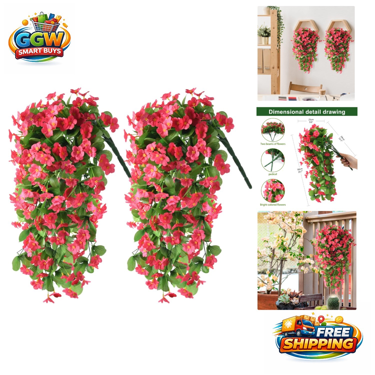 Realistic 2PCS Faux Silk Trailing Vines for Beautiful Outdoor Decoration