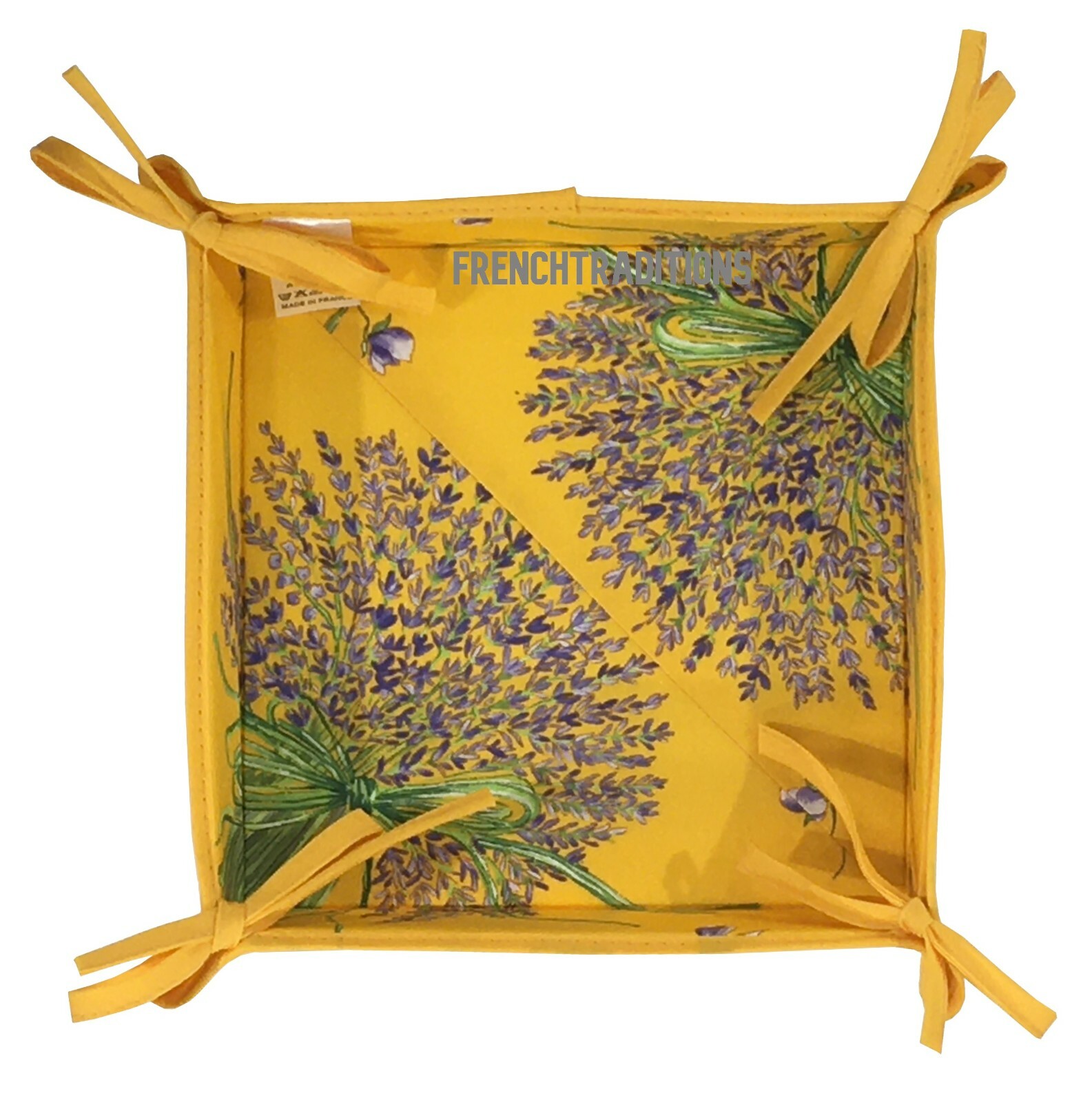 French Provencal Bread Basket Lavender Bouquet Deep Yellow Made In France