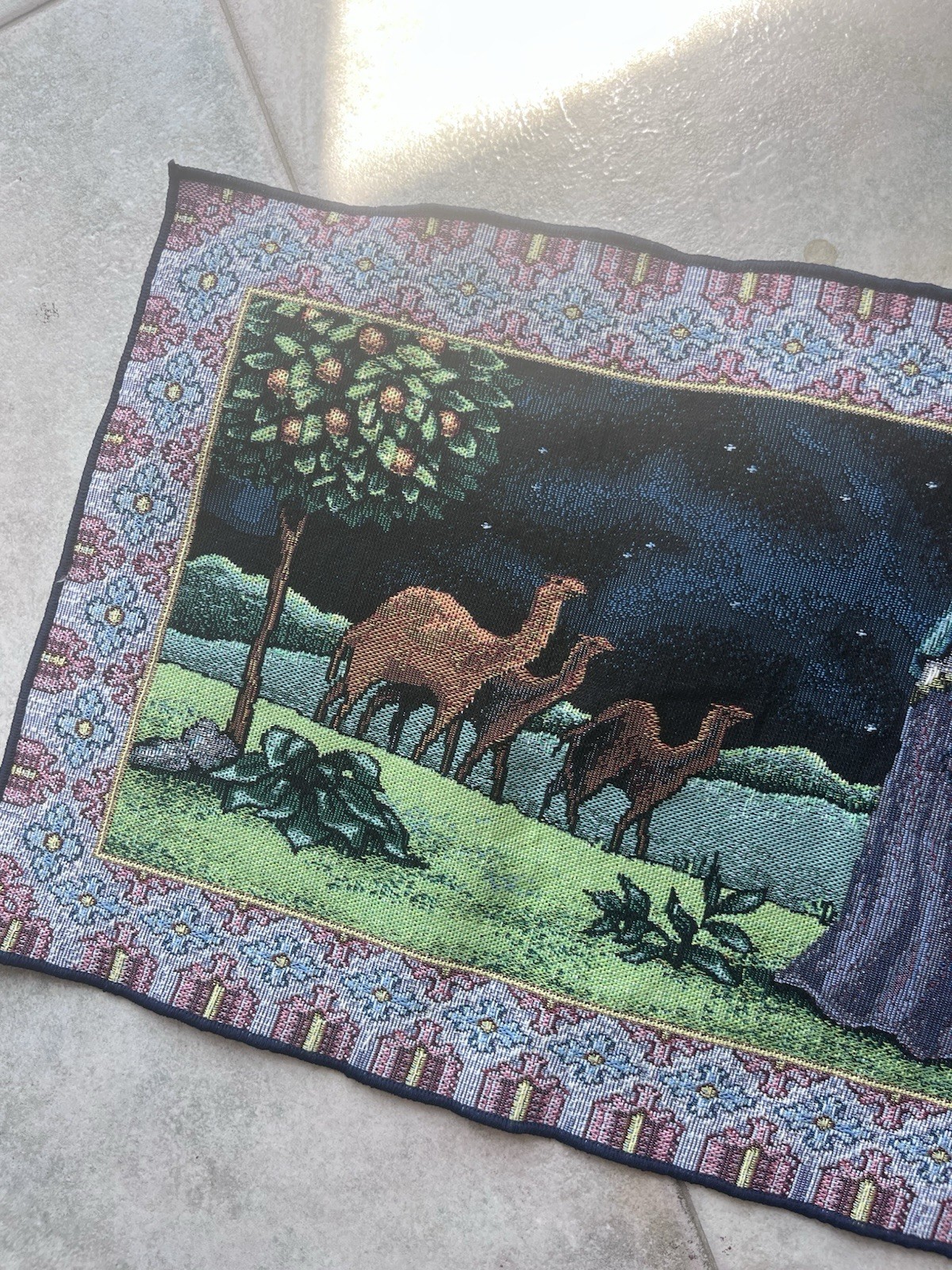 VTG Nativity Tapestry Mary Baby Jesus Wisemen Table Runner 13×72”