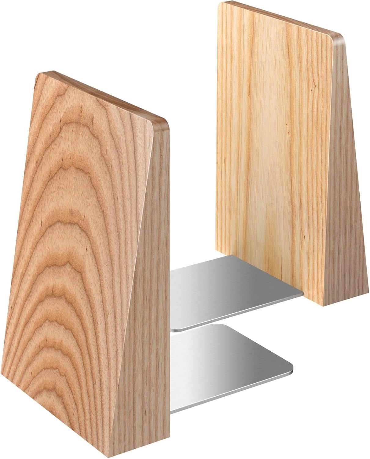 Ash Wood Bookends Heavy Duty Handmade Solid Wood & Metal Book Ends Large Pair